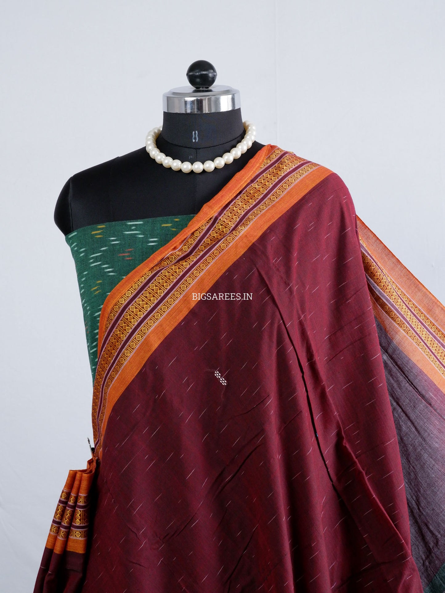 Sambalpuri Ikat Handwoven Saree | Cotton | Dark Maroon