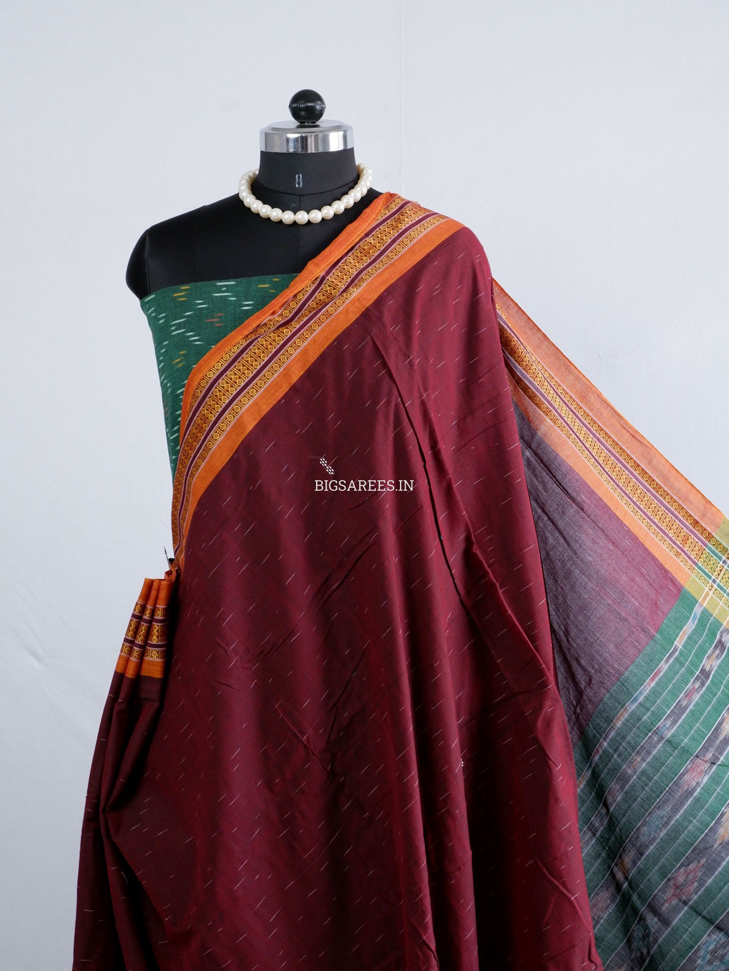 Sambalpuri Ikat Handwoven Saree | Cotton | Dark Maroon