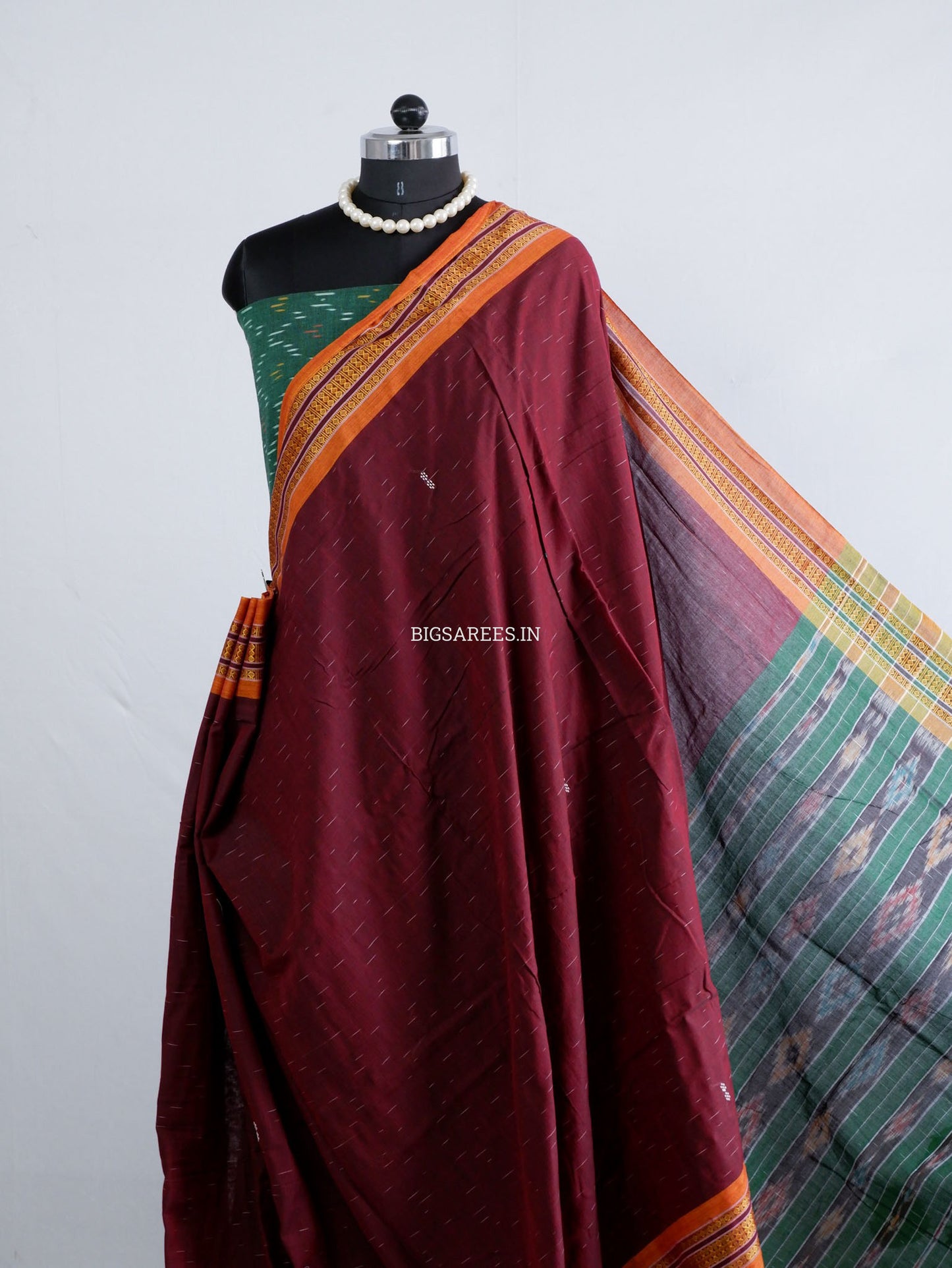 Sambalpuri Ikat Handwoven Saree | Cotton | Dark Maroon