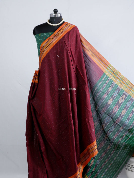 Sambalpuri Ikat Handwoven Saree | Cotton | Dark Maroon