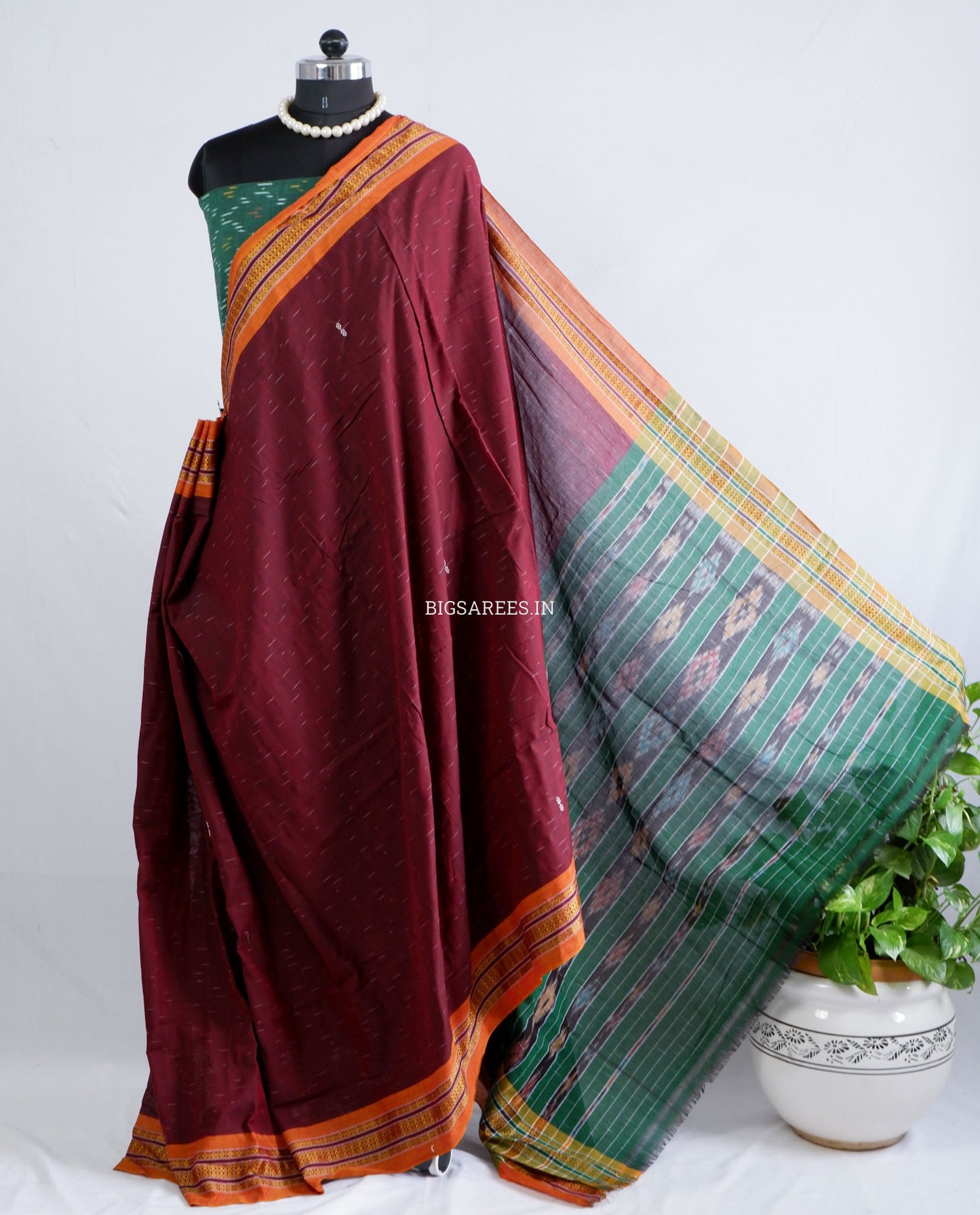 Sambalpuri Ikat Handwoven Saree | Cotton | Dark Maroon
