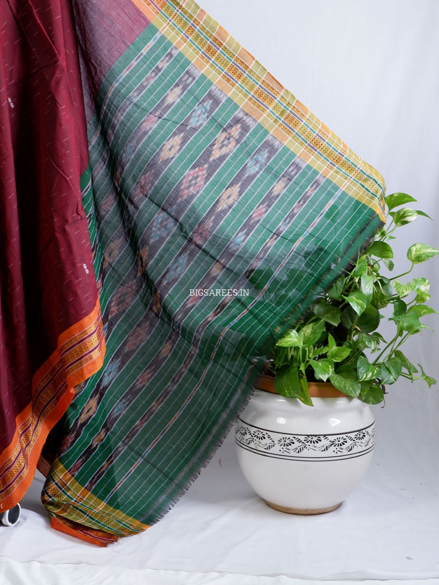 Sambalpuri Ikat Handwoven Saree | Cotton | Dark Maroon