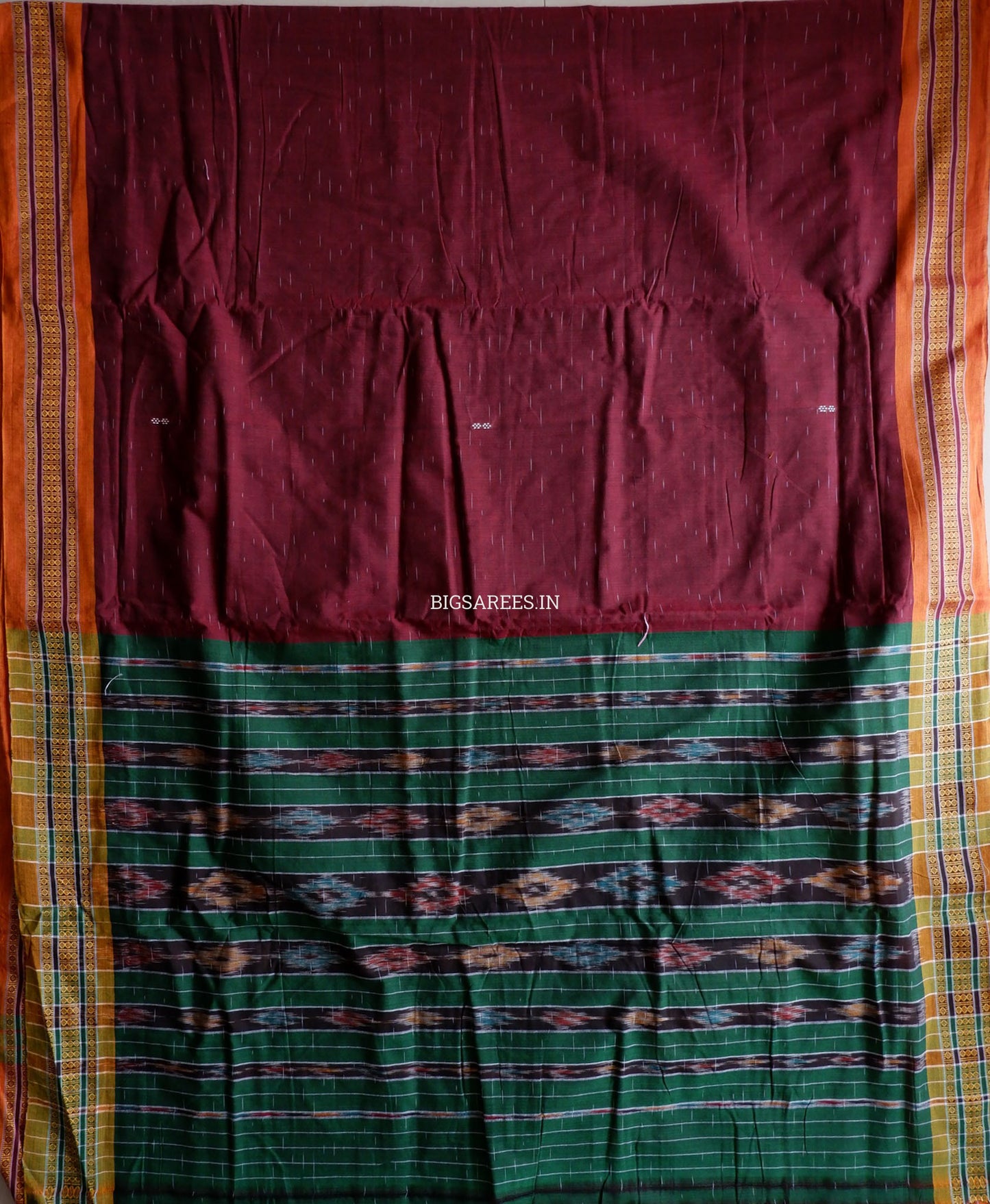 Sambalpuri Ikat Handwoven Saree | Cotton | Dark Maroon