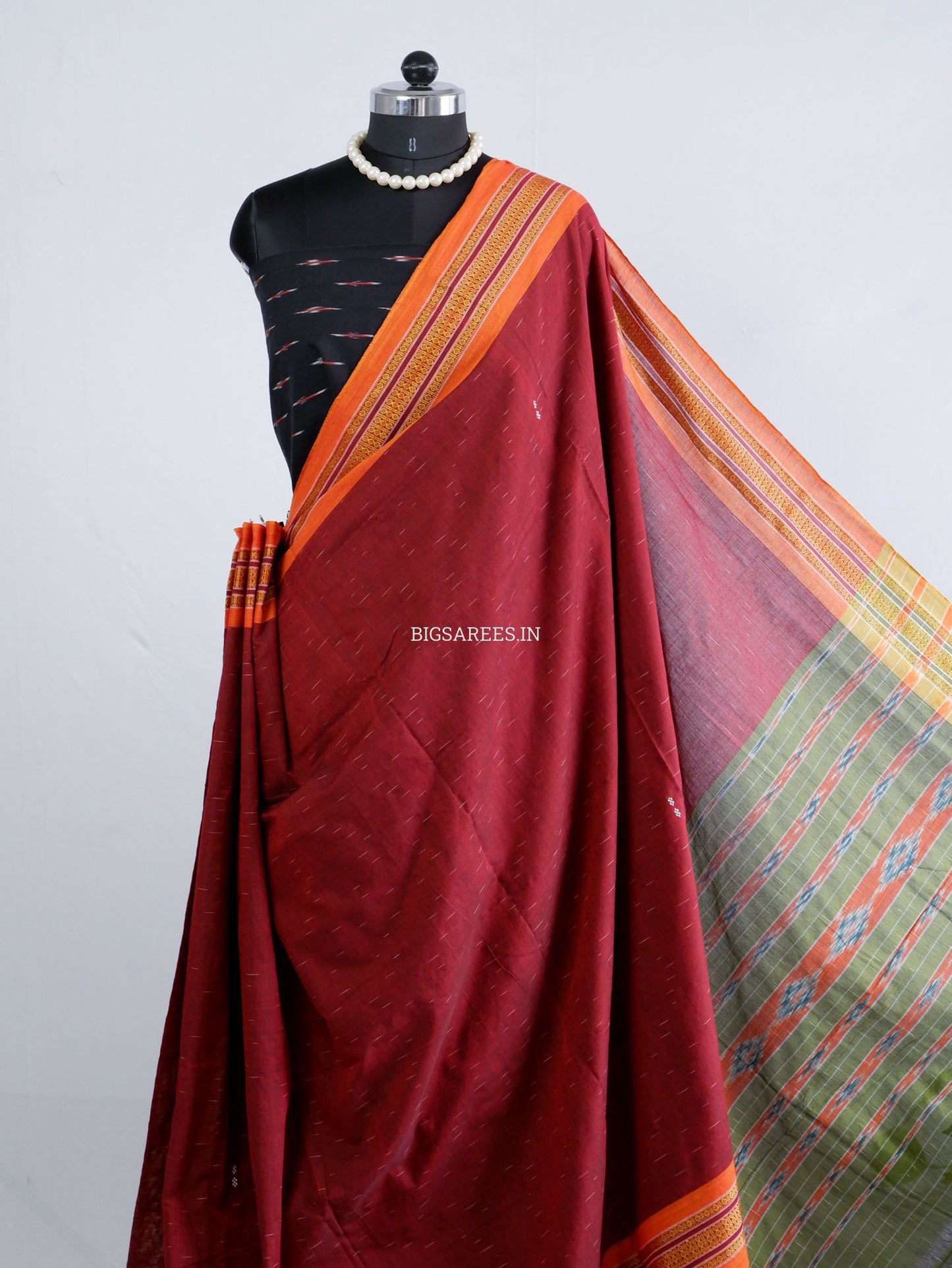 Sambalpuri Ikat Handwoven Saree | Cotton | Maroon