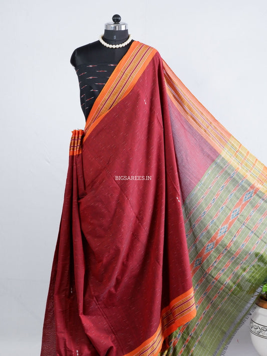 Sambalpuri Ikat Handwoven Saree | Cotton | Maroon