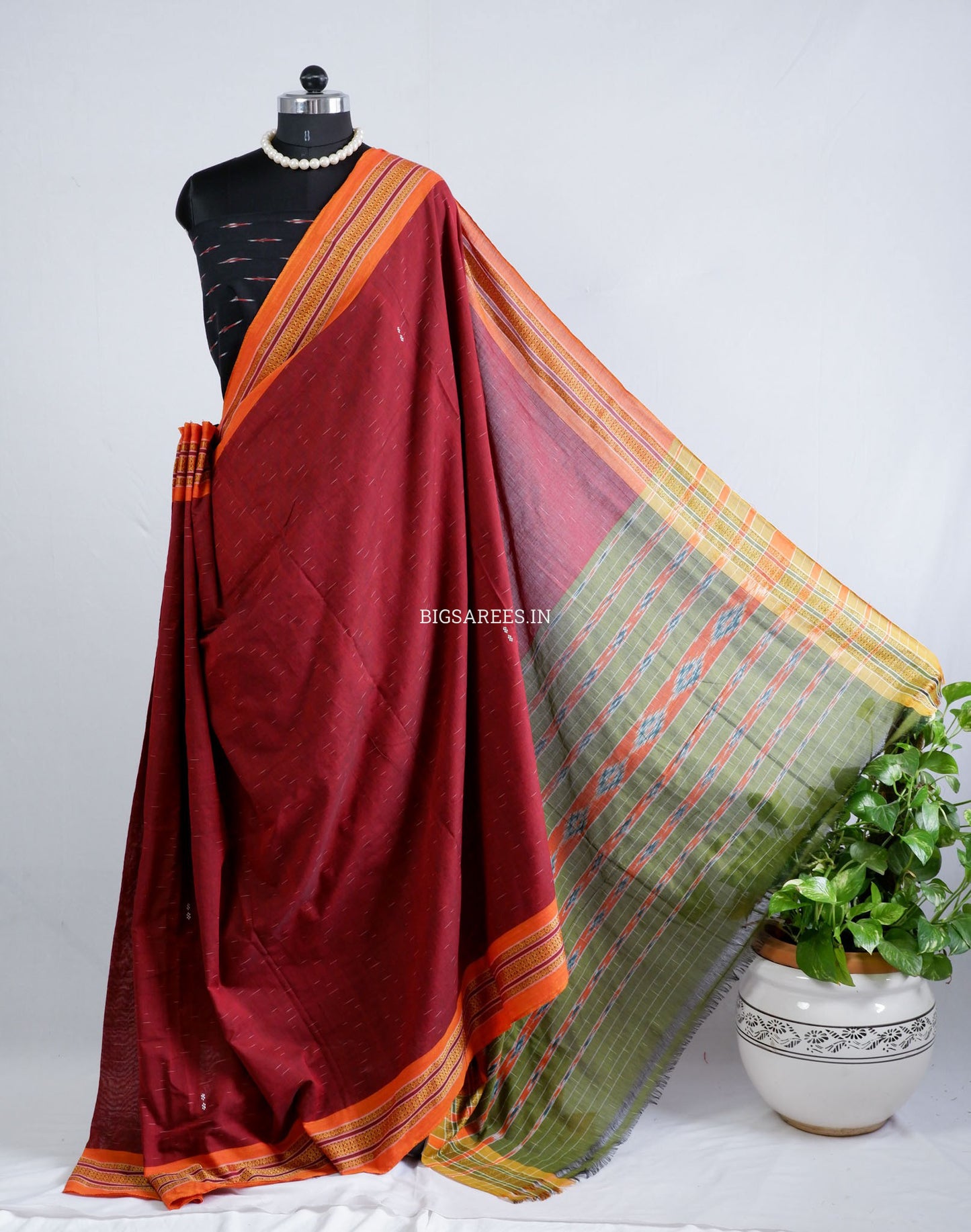 Sambalpuri Ikat Handwoven Saree | Cotton | Maroon
