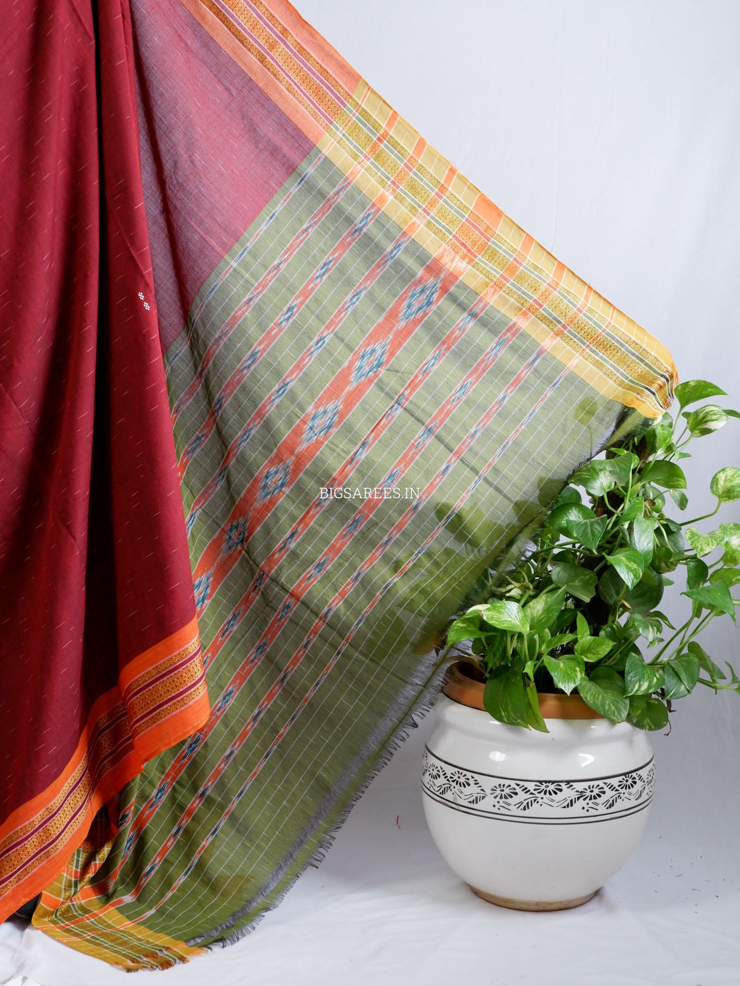 Sambalpuri Ikat Handwoven Saree | Cotton | Maroon