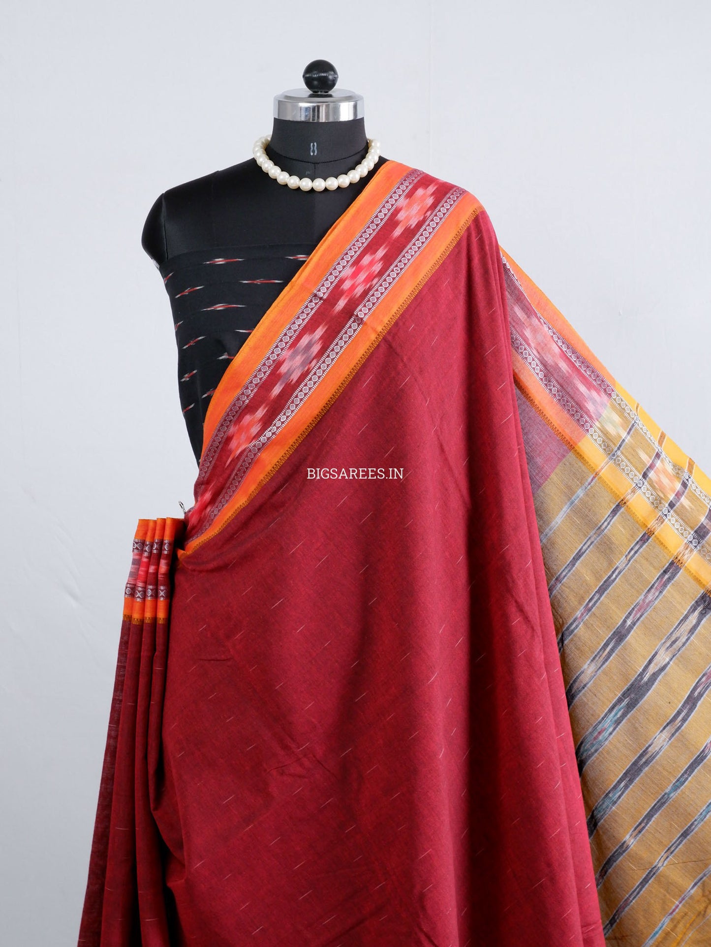 Sambalpuri Ikat Handwoven Saree | Cotton | Maroon