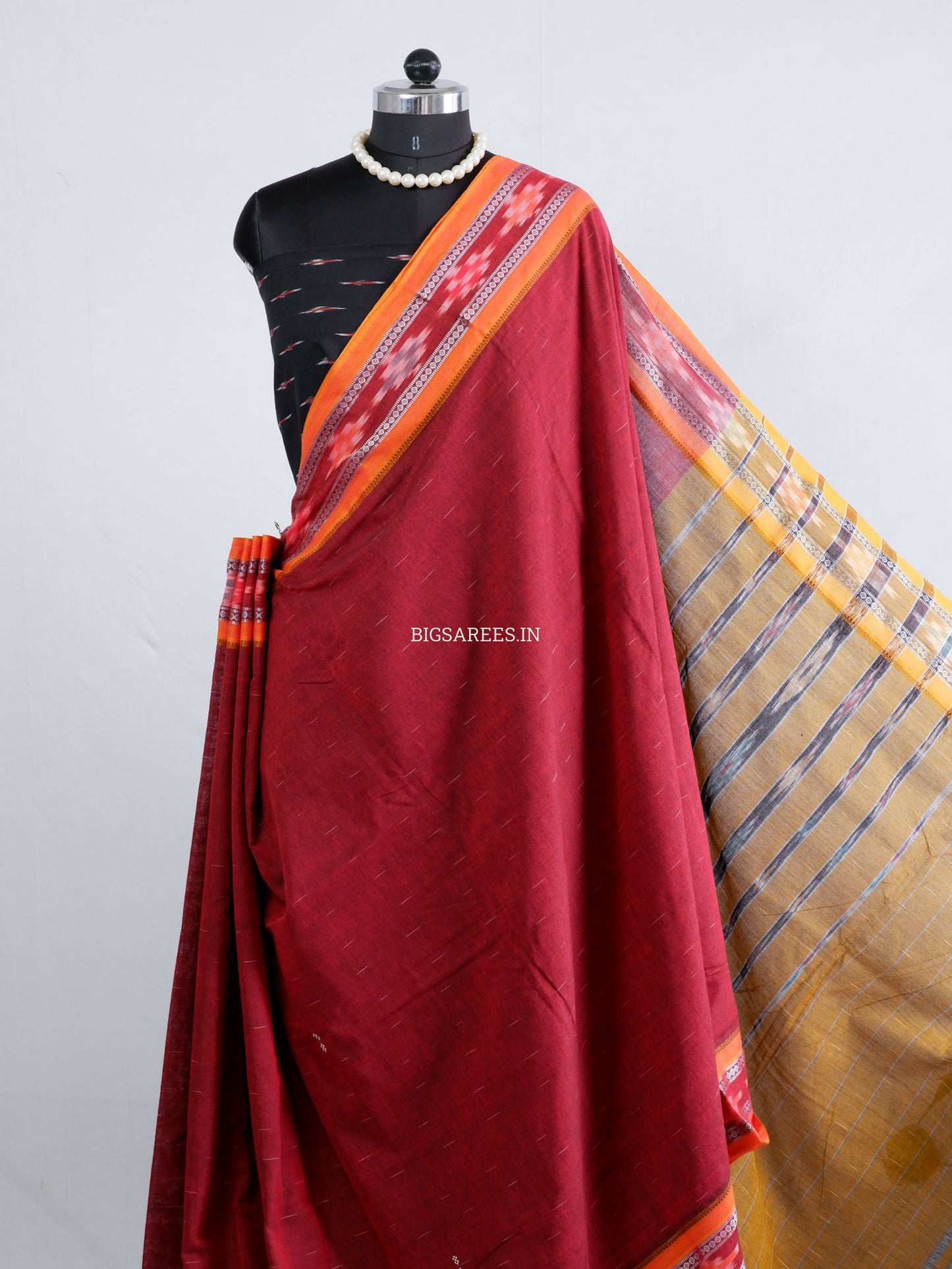 Sambalpuri Ikat Handwoven Saree | Cotton | Maroon