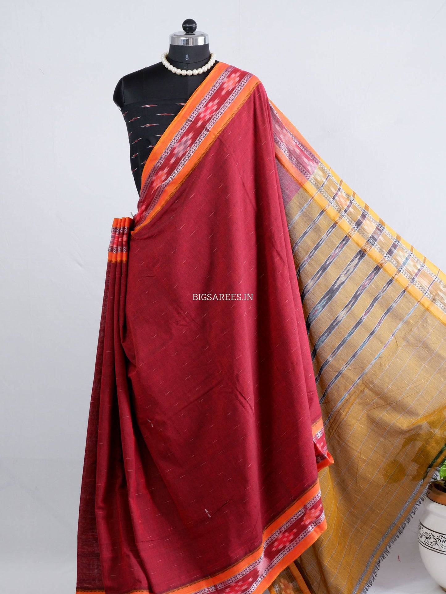 Sambalpuri Ikat Handwoven Saree | Cotton | Maroon