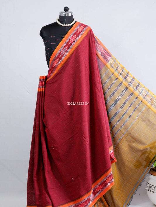 Sambalpuri Ikat Handwoven Saree | Cotton | Maroon