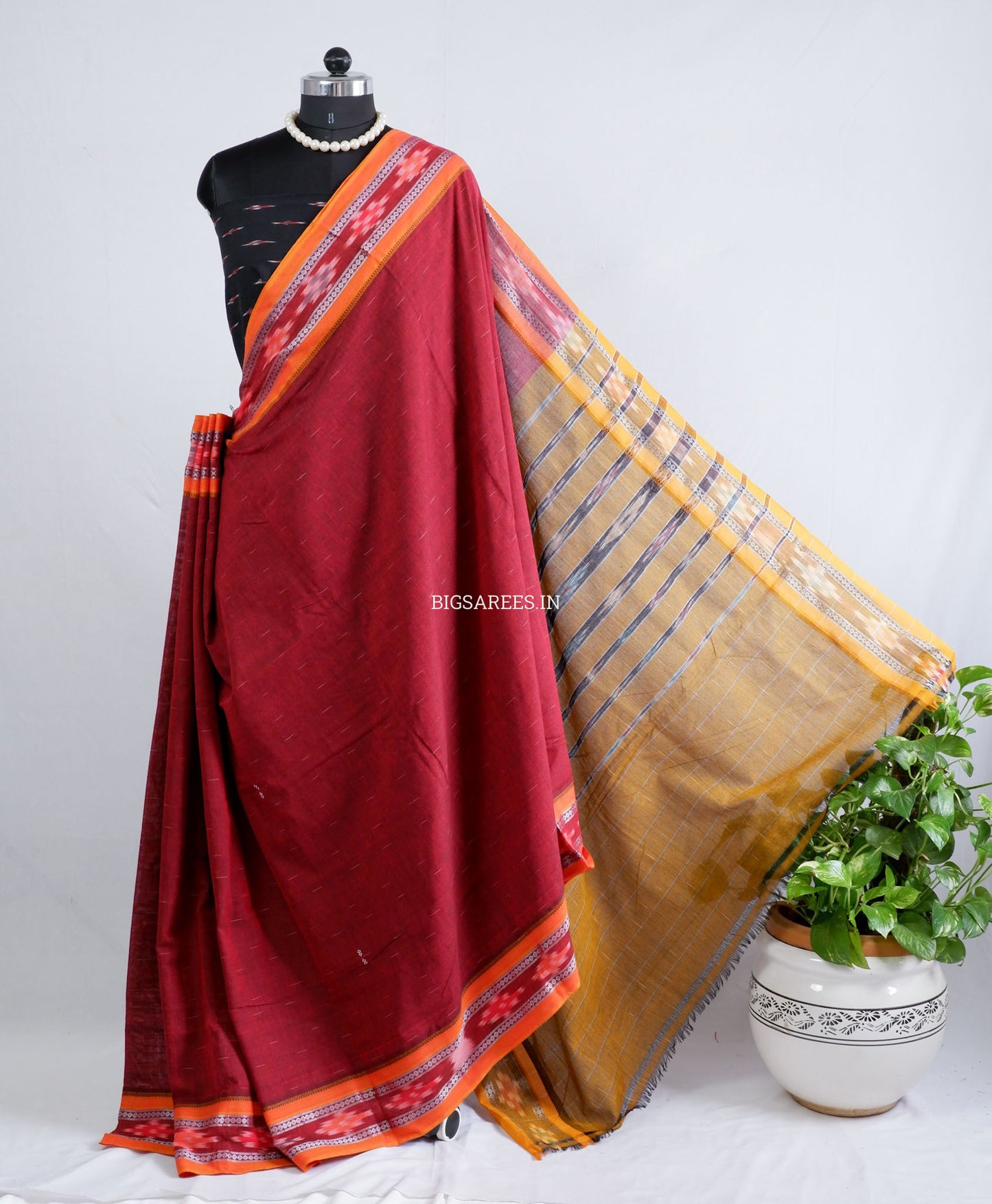 Sambalpuri Ikat Handwoven Saree | Cotton | Maroon
