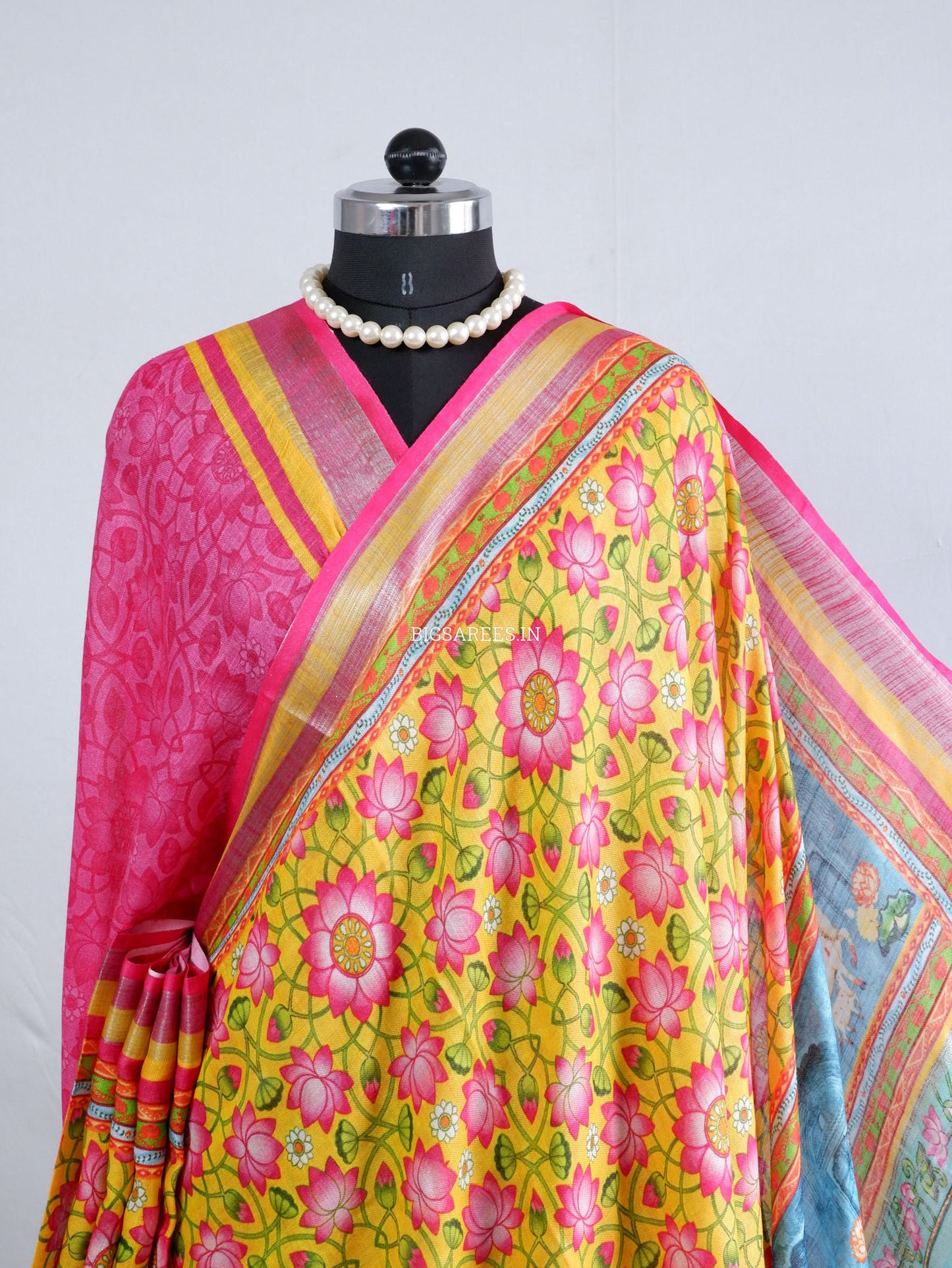 Digital Print Saree with Blouse Piece | Mix Linen | Yellow