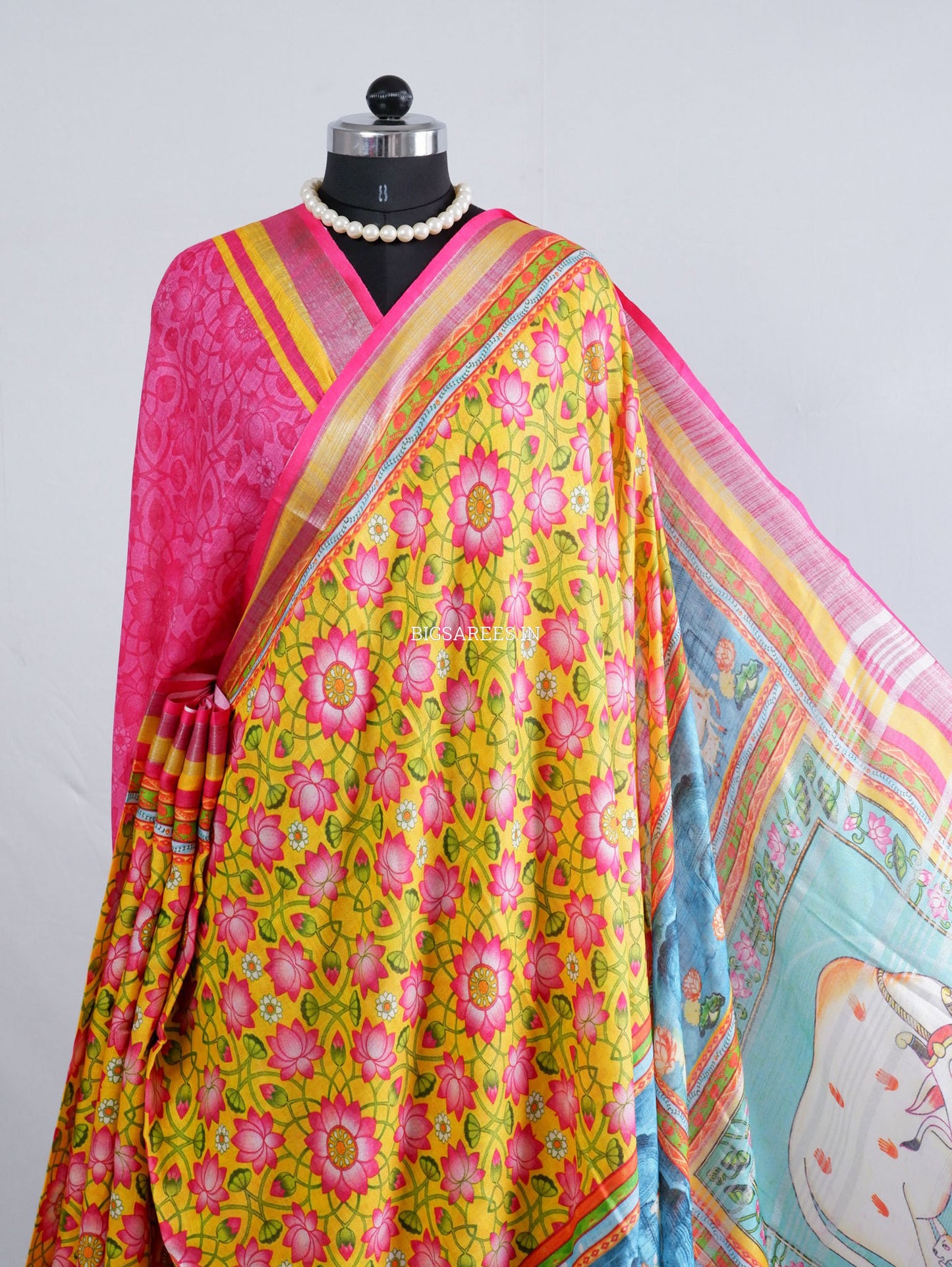 Digital Print Saree with Blouse Piece | Mix Linen | Yellow