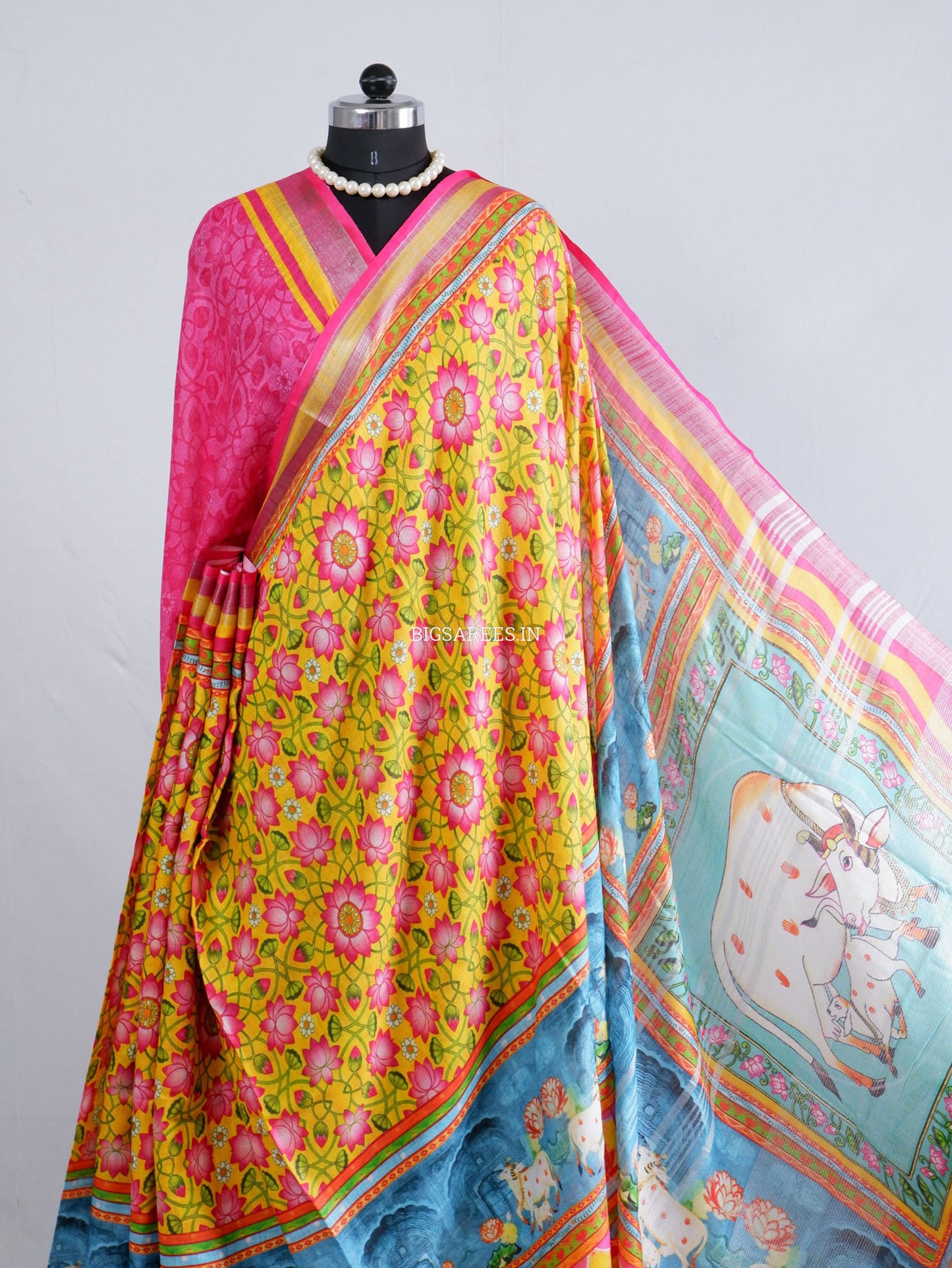 Digital Print Saree with Blouse Piece | Mix Linen | Yellow