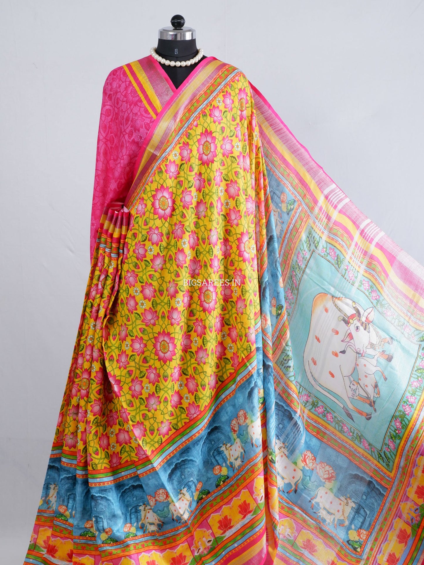 Digital Print Saree with Blouse Piece | Mix Linen | Yellow