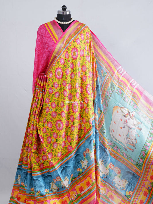 Digital Print Saree with Blouse Piece | Mix Linen | Yellow