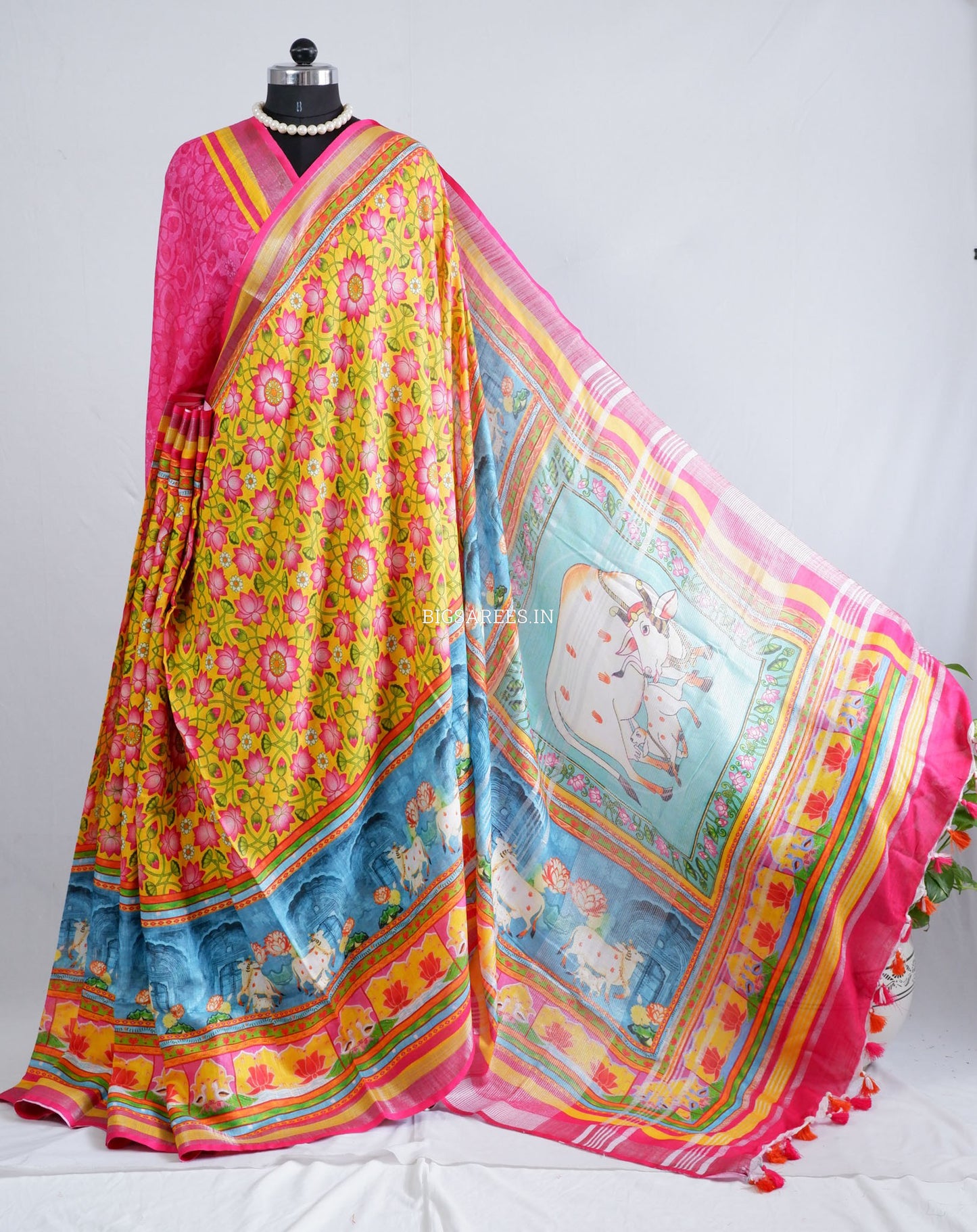 Digital Print Saree with Blouse Piece | Mix Linen | Yellow