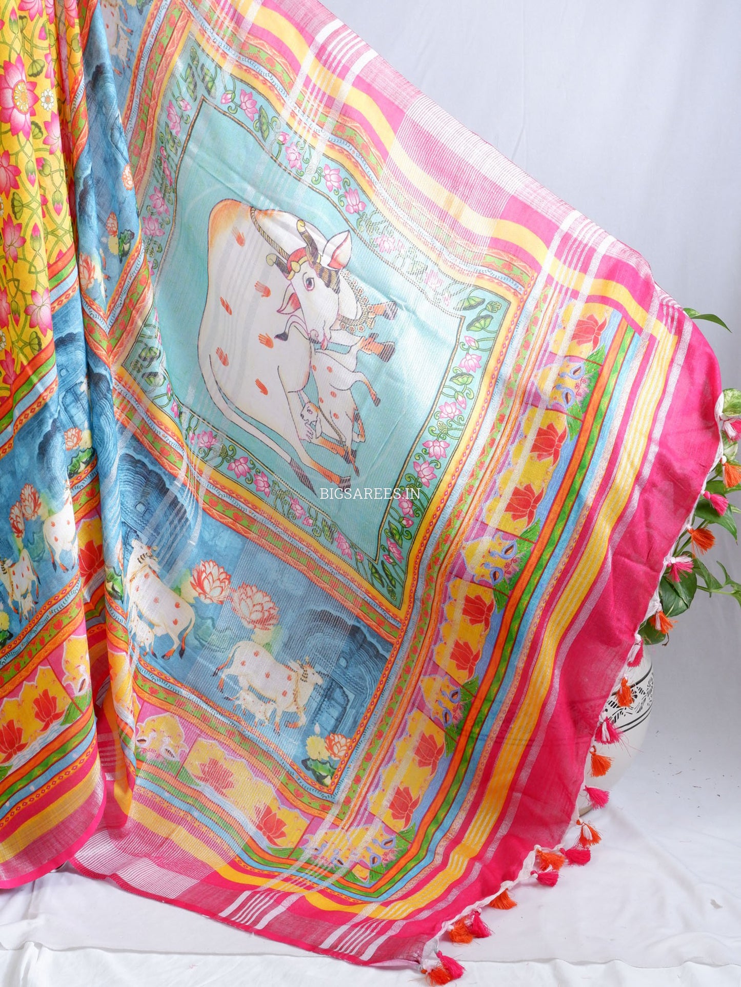 Digital Print Saree with Blouse Piece | Mix Linen | Yellow