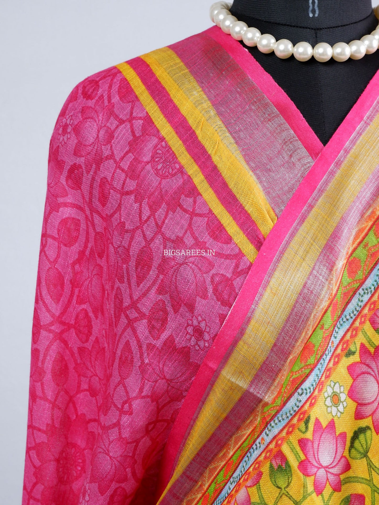 Digital Print Saree with Blouse Piece | Mix Linen | Yellow