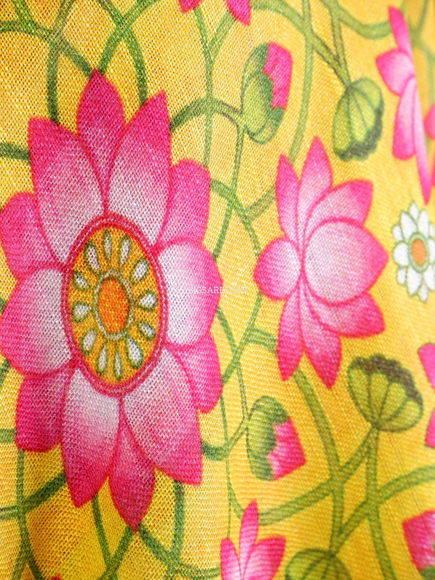 Digital Print Saree with Blouse Piece | Mix Linen | Yellow