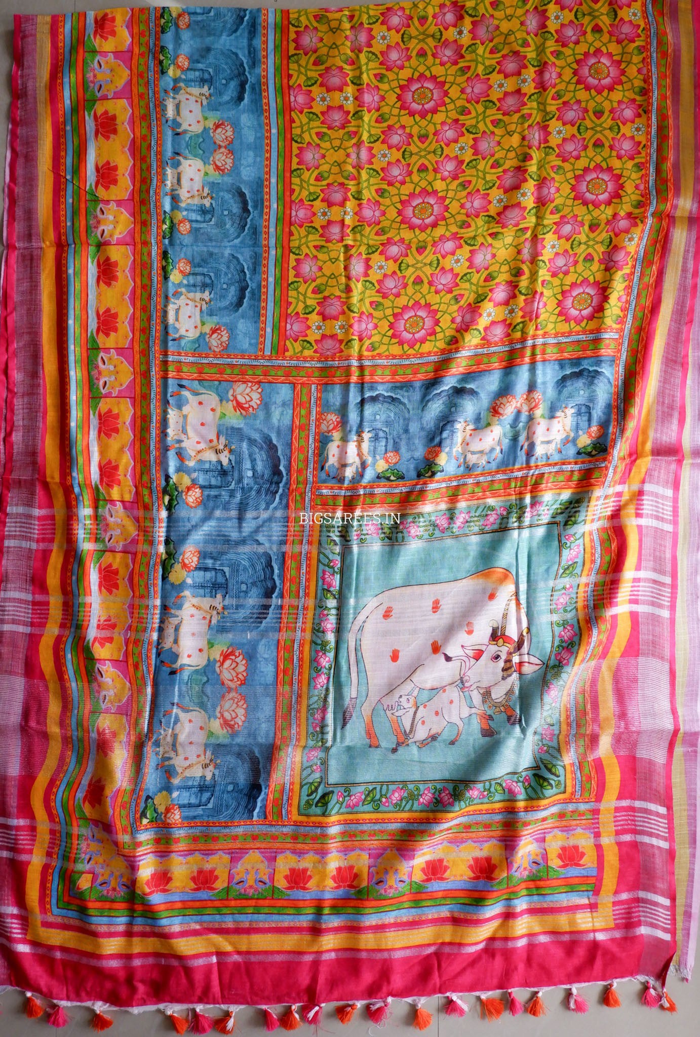 Digital Print Saree with Blouse Piece | Mix Linen | Yellow