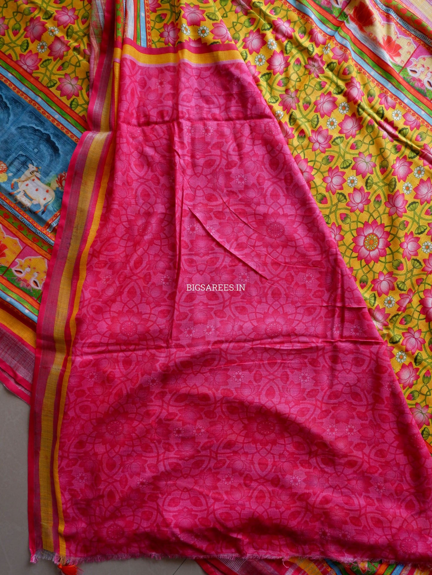 Digital Print Saree with Blouse Piece | Mix Linen | Yellow