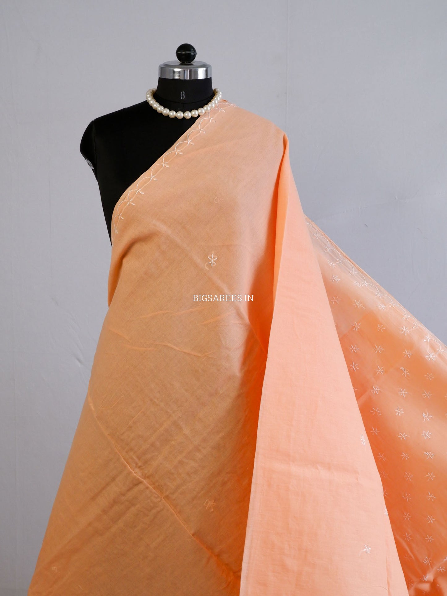 Chikankari Hand-Embroidered Saree | Cotton | Peach