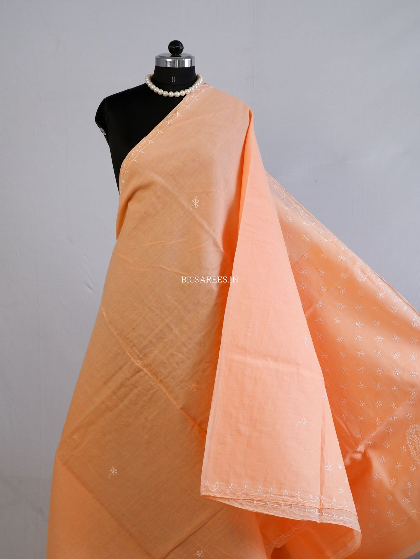 Chikankari Hand-Embroidered Saree | Cotton | Peach
