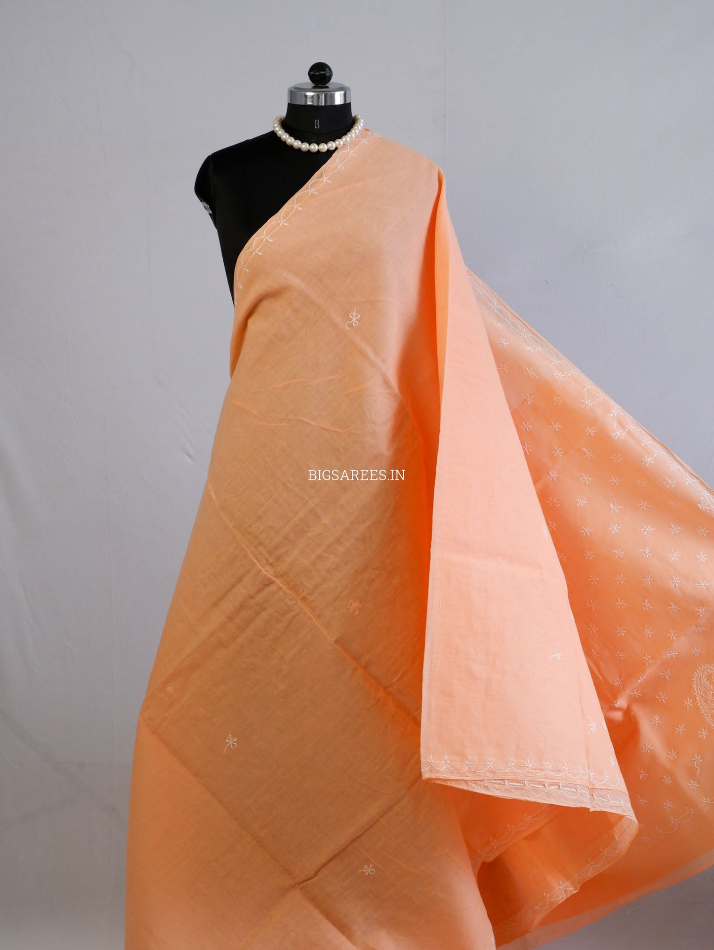 Chikankari Hand-Embroidered Saree | Cotton | Peach