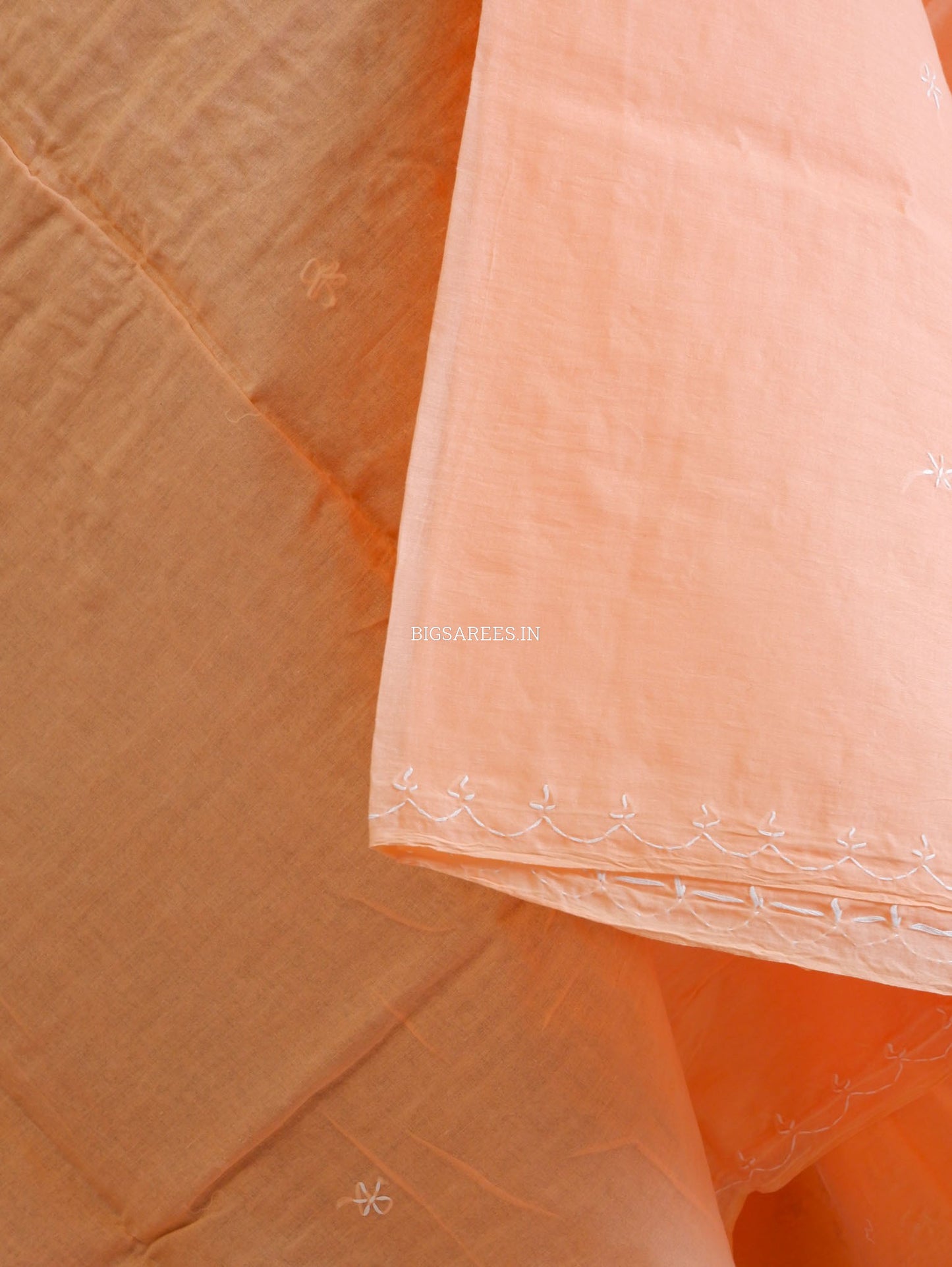 Chikankari Hand-Embroidered Saree | Cotton | Peach