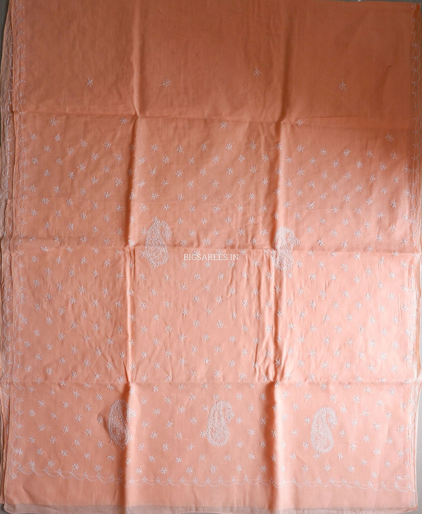 Chikankari Hand-Embroidered Saree | Cotton | Peach