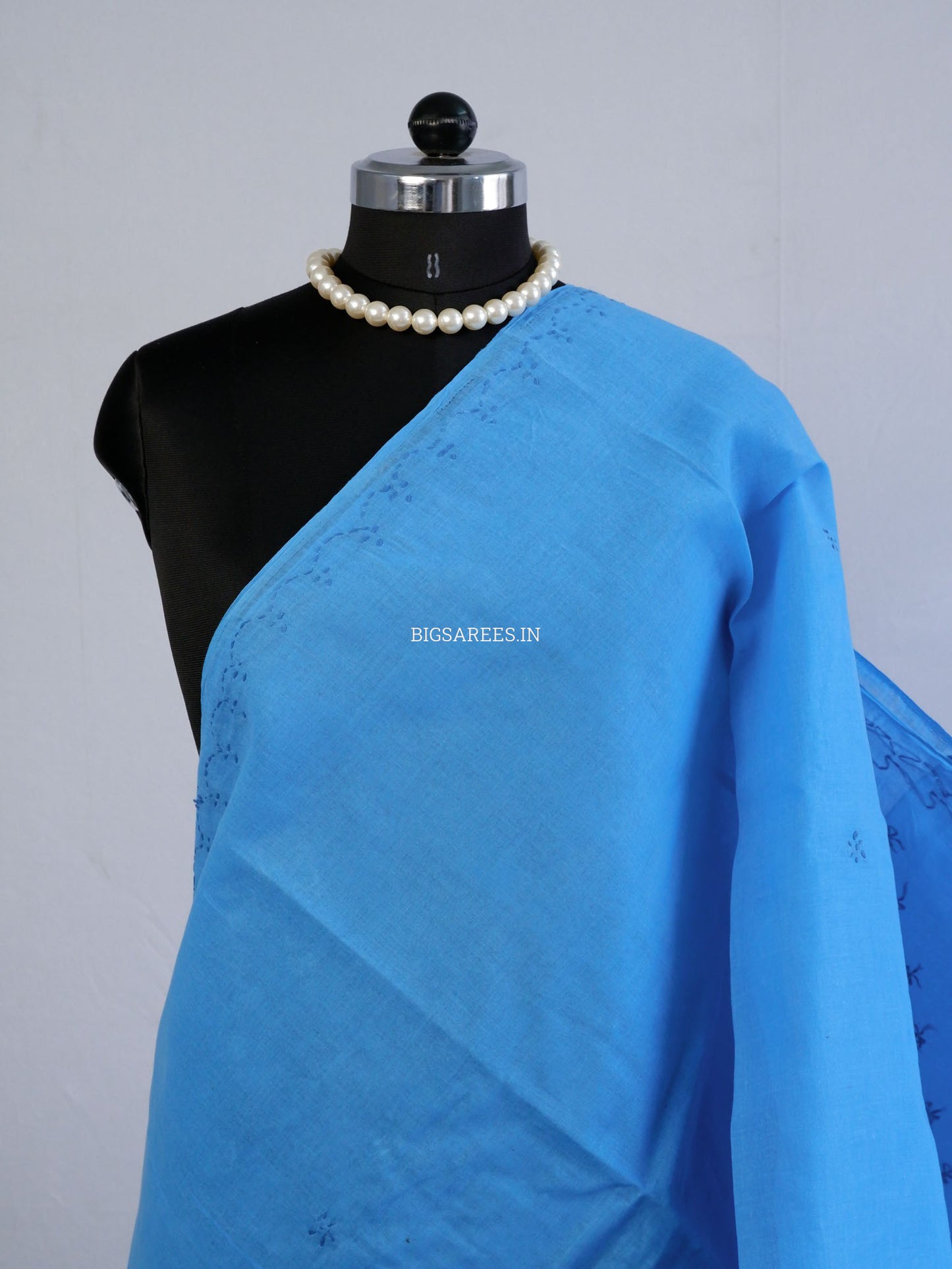 Chikankari Hand-Embroidered Saree | Cotton | Azure Blue