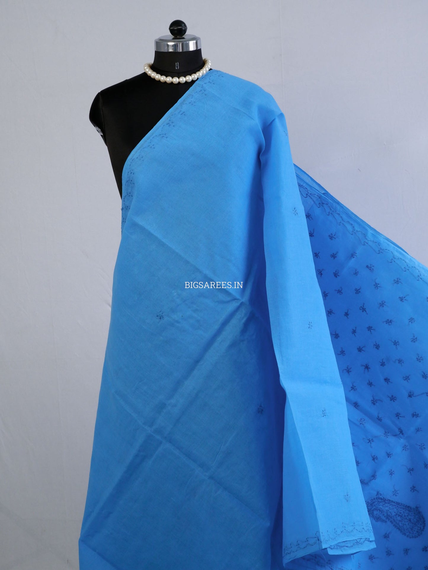 Chikankari Hand-Embroidered Saree | Cotton | Azure Blue
