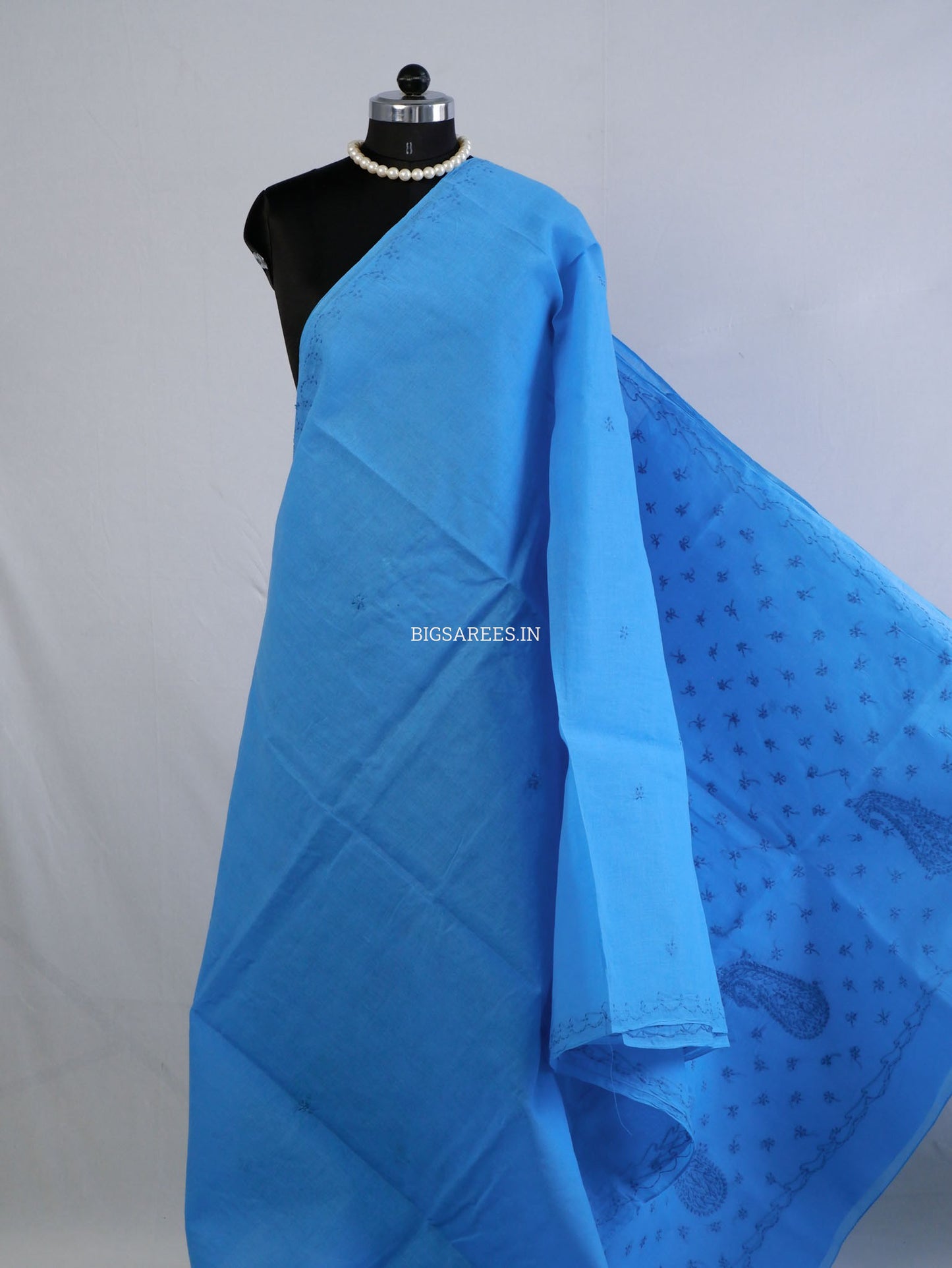 Chikankari Hand-Embroidered Saree | Cotton | Azure Blue