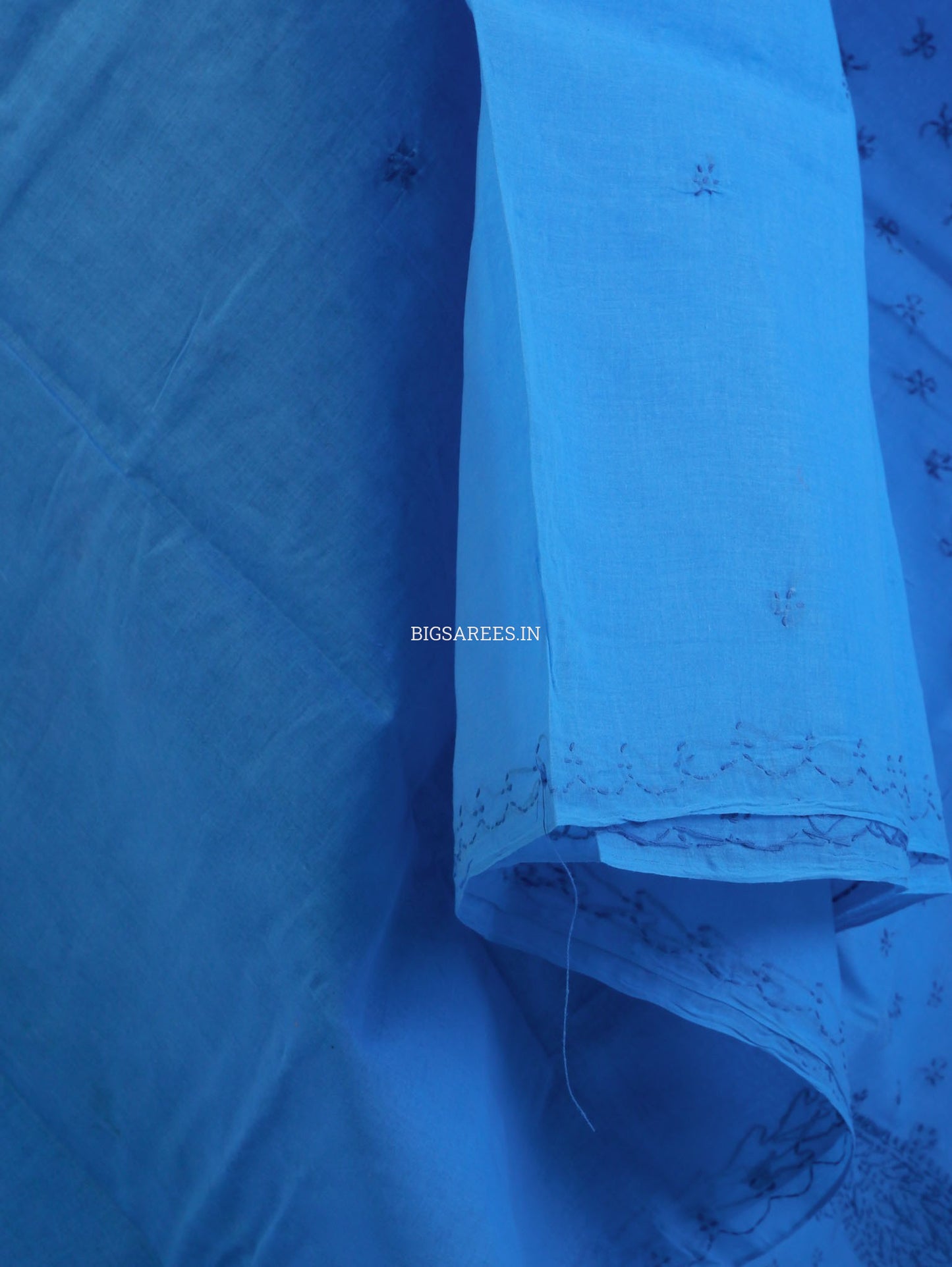 Chikankari Hand-Embroidered Saree | Cotton | Azure Blue