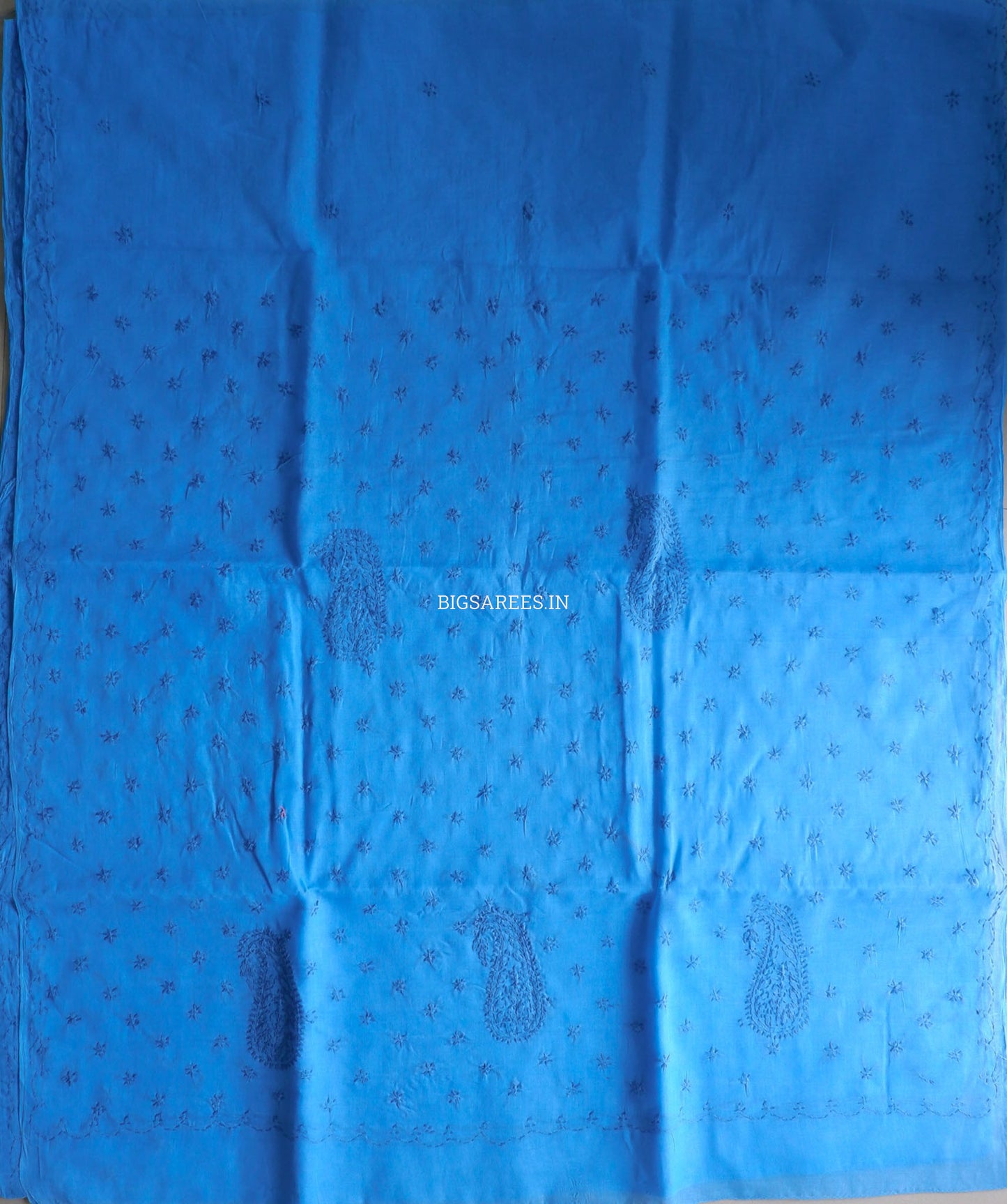 Chikankari Hand-Embroidered Saree | Cotton | Azure Blue