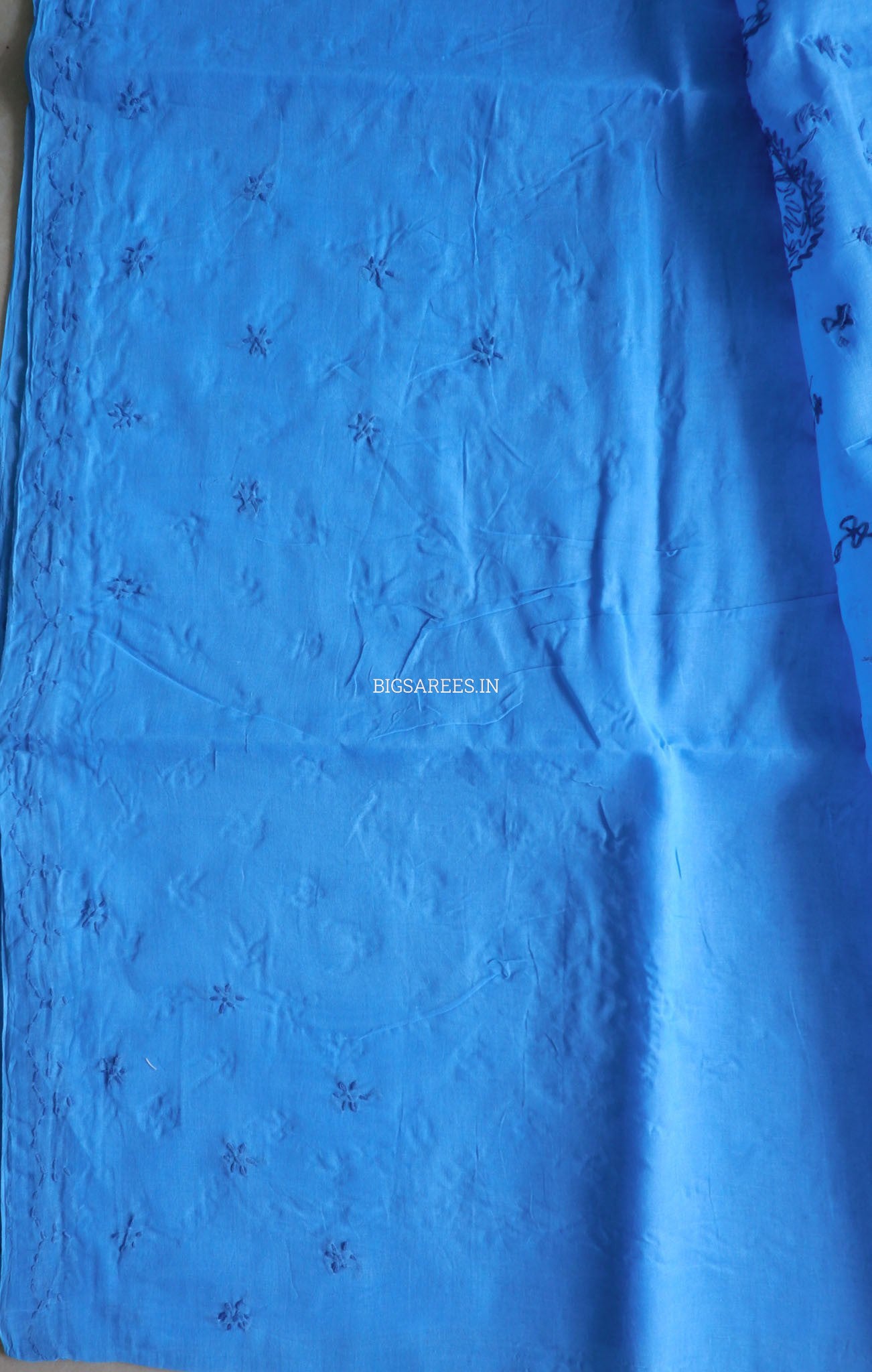 Chikankari Hand-Embroidered Saree | Cotton | Azure Blue