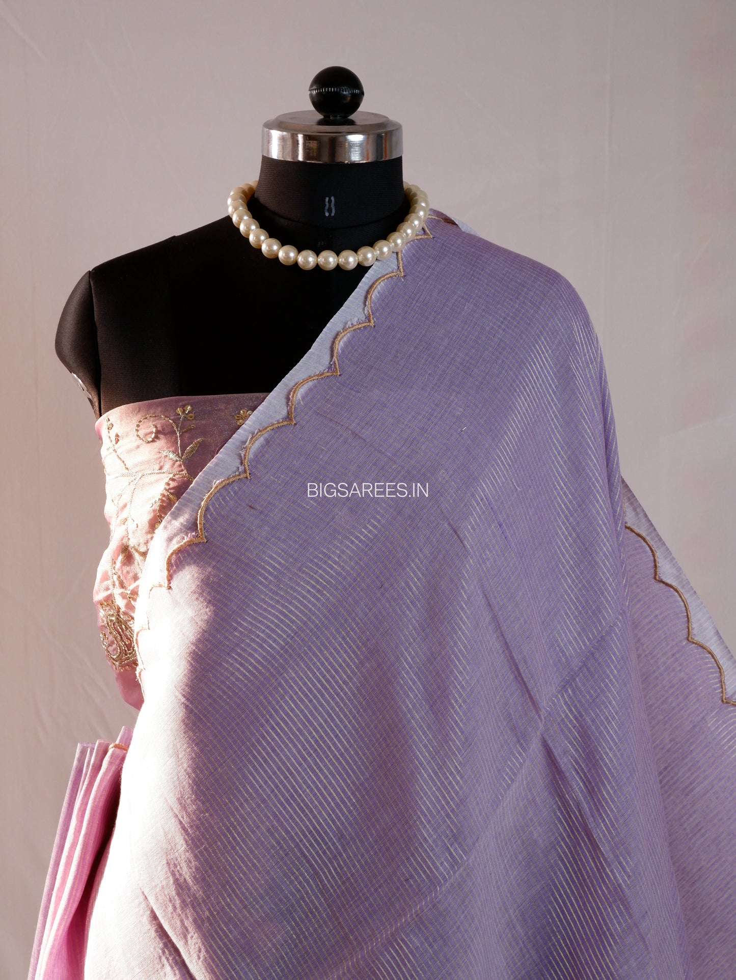 Mul Cotton Saree | Gold Stripes | Lavendar