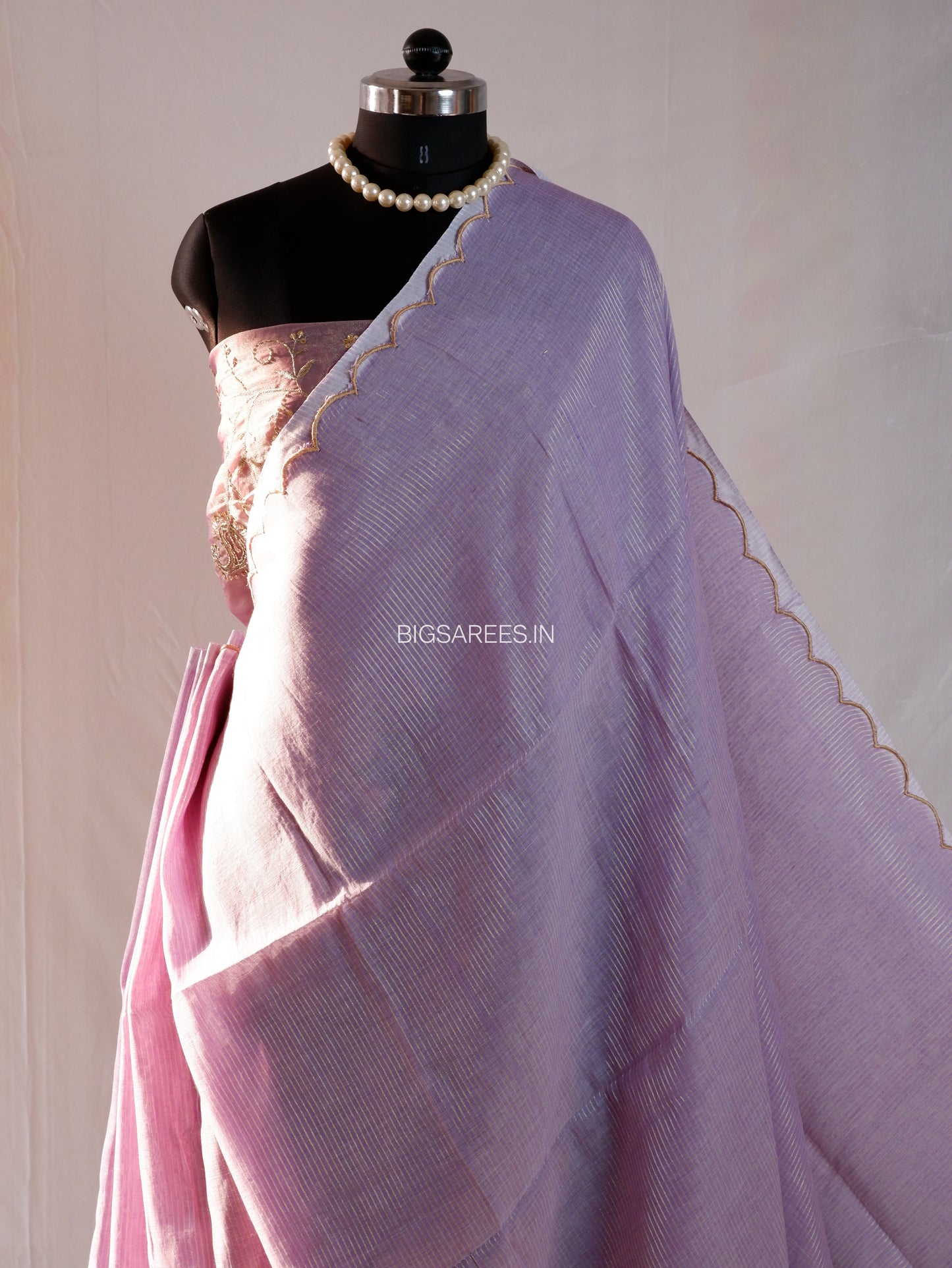 Mul Cotton Saree | Gold Stripes | Lavendar