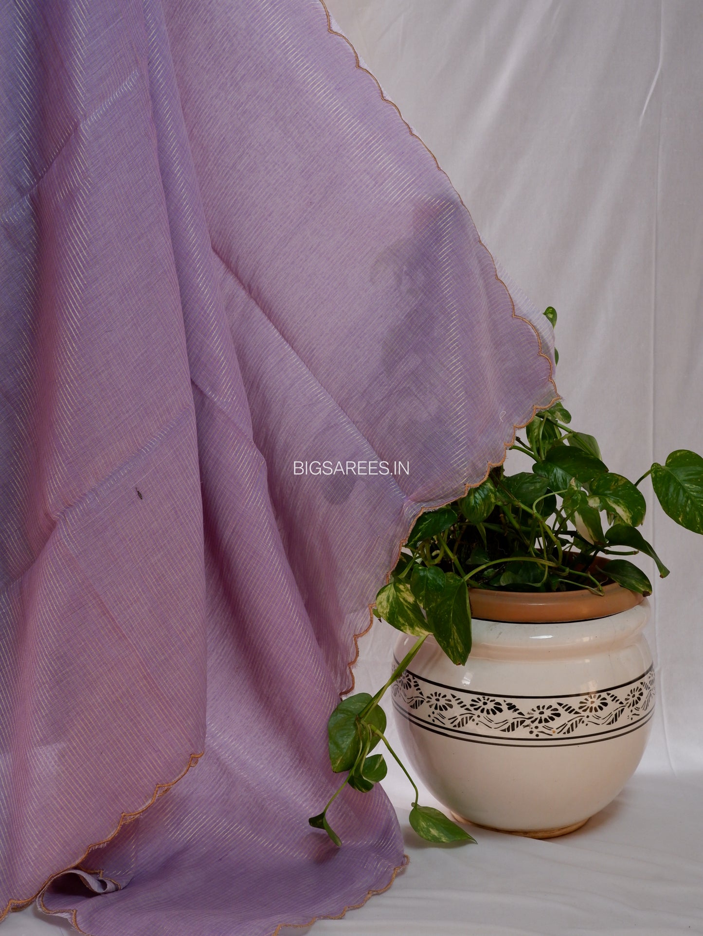 Mul Cotton Saree | Gold Stripes | Lavendar