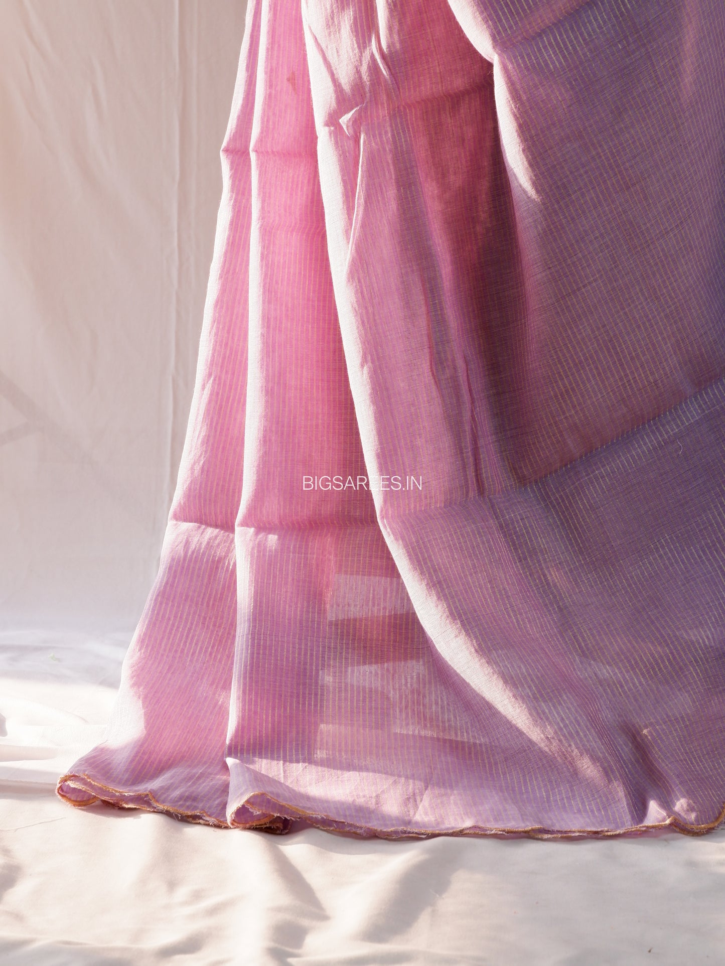 Mul Cotton Saree | Gold Stripes | Lavendar