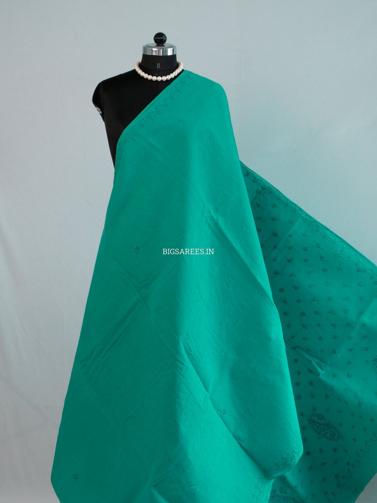 Chikankari Hand-Embroidered Saree | Cotton | Teal