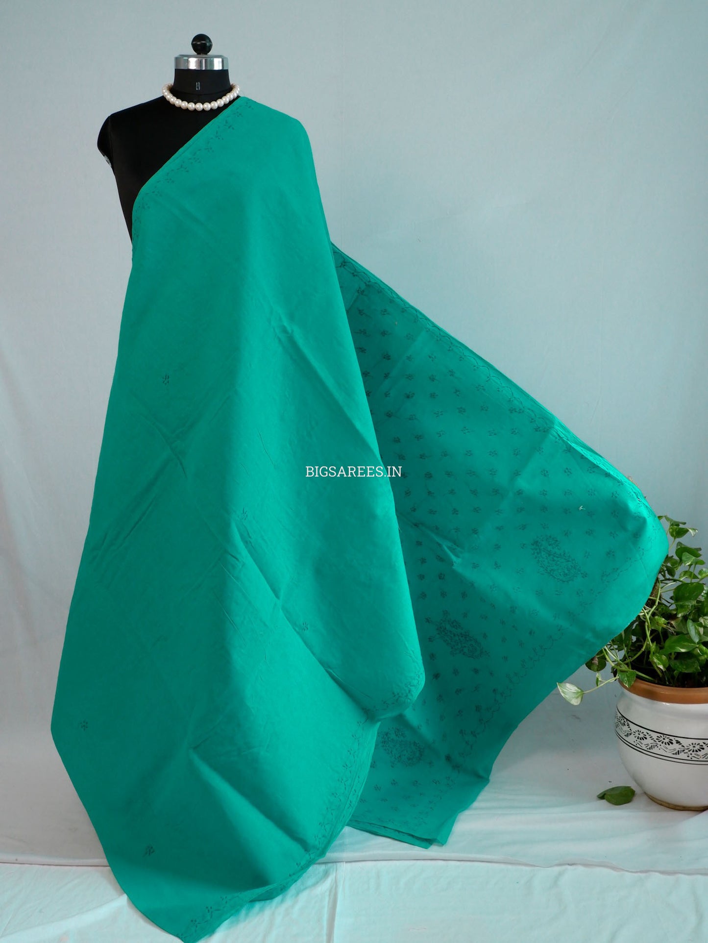 Chikankari Hand-Embroidered Saree | Cotton | Teal
