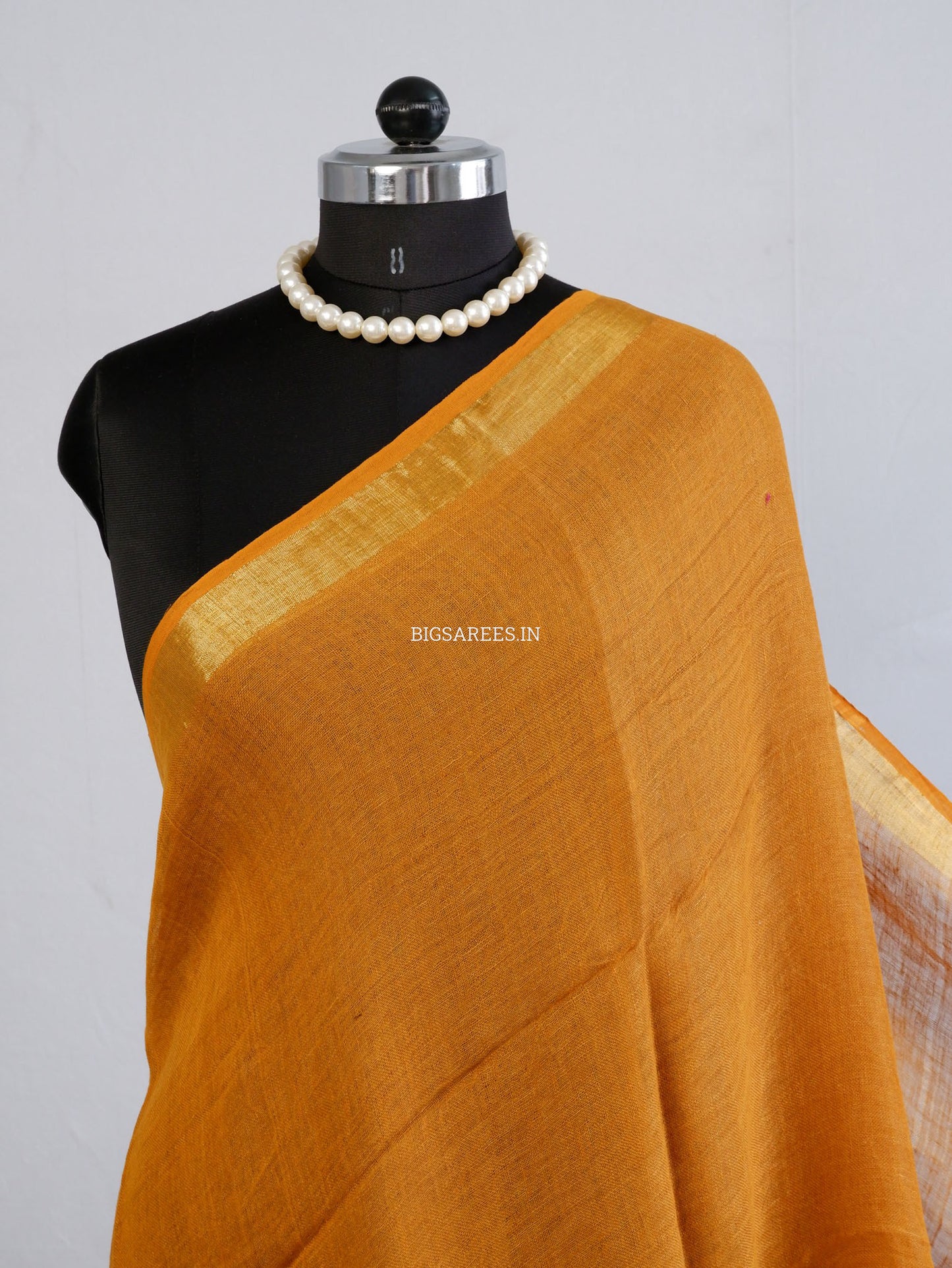 Pure Jayshree Linen Saree | Plain | Mustard