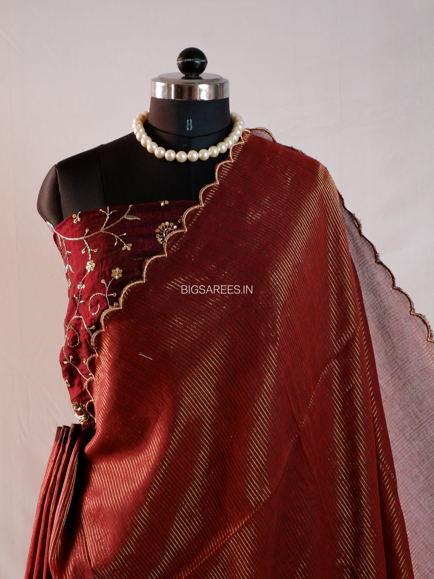 Mul Cotton Saree | Gold Stripes | Maroon