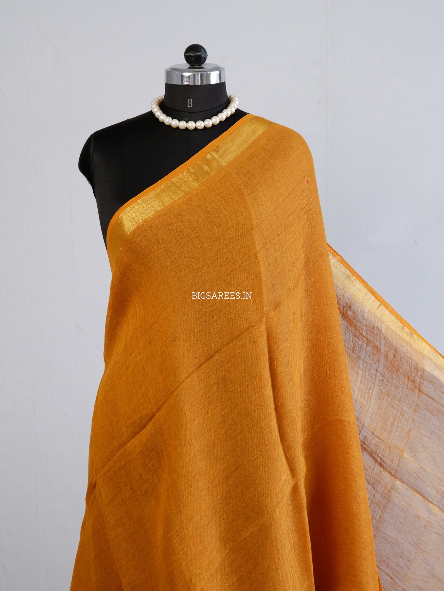 Pure Jayshree Linen Saree | Plain | Mustard