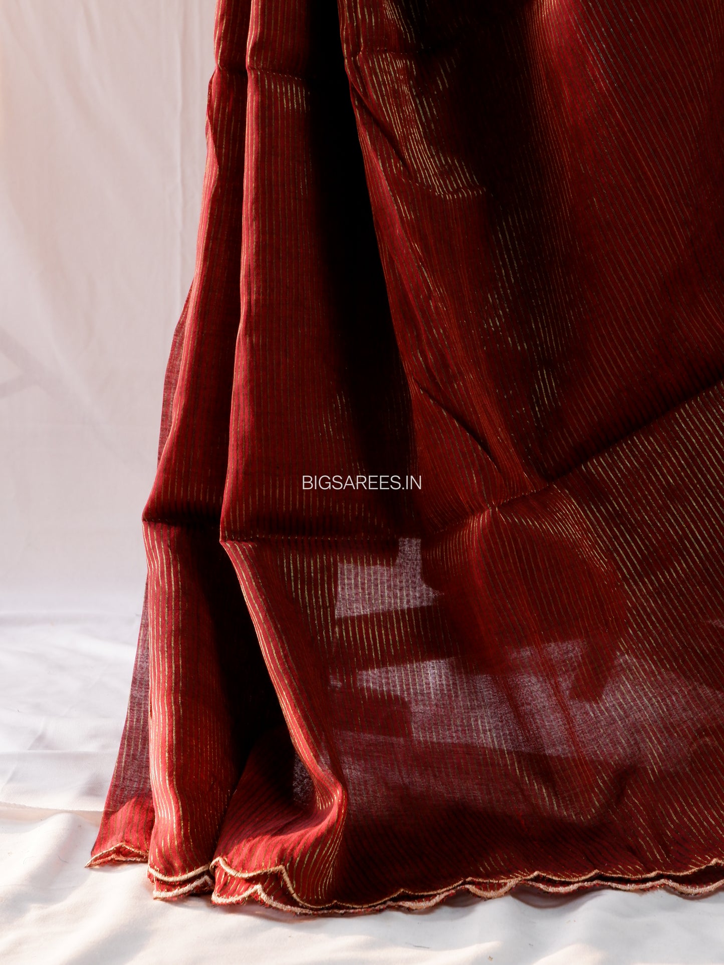 Mul Cotton Saree | Gold Stripes | Maroon