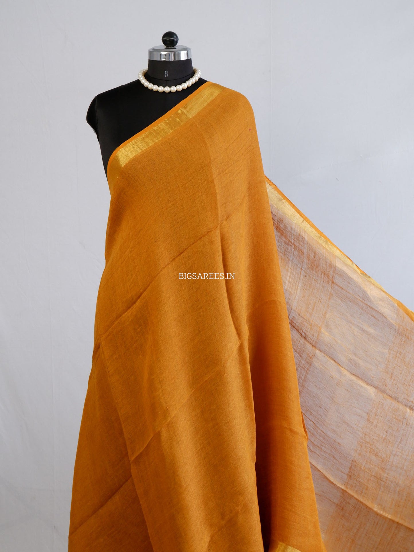 Pure Jayshree Linen Saree | Plain | Mustard