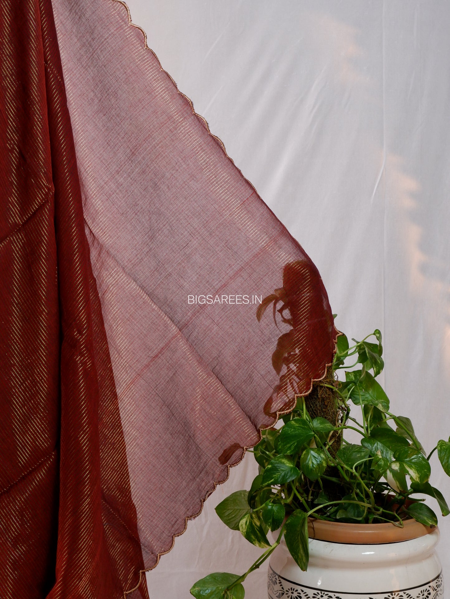 Mul Cotton Saree | Gold Stripes | Maroon